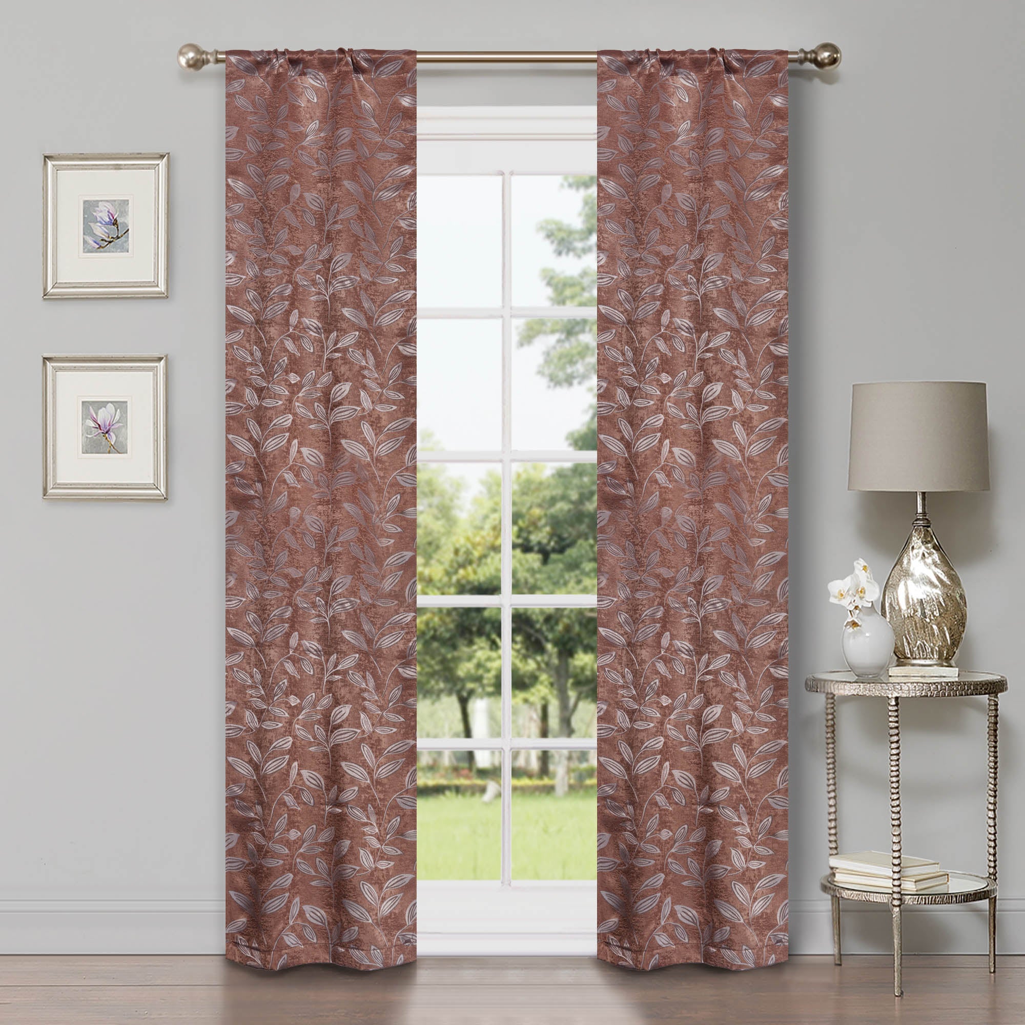 Leaves Machine Washable Room Darkening Blackout Curtains, Set of 2 - Omnigoodsstore