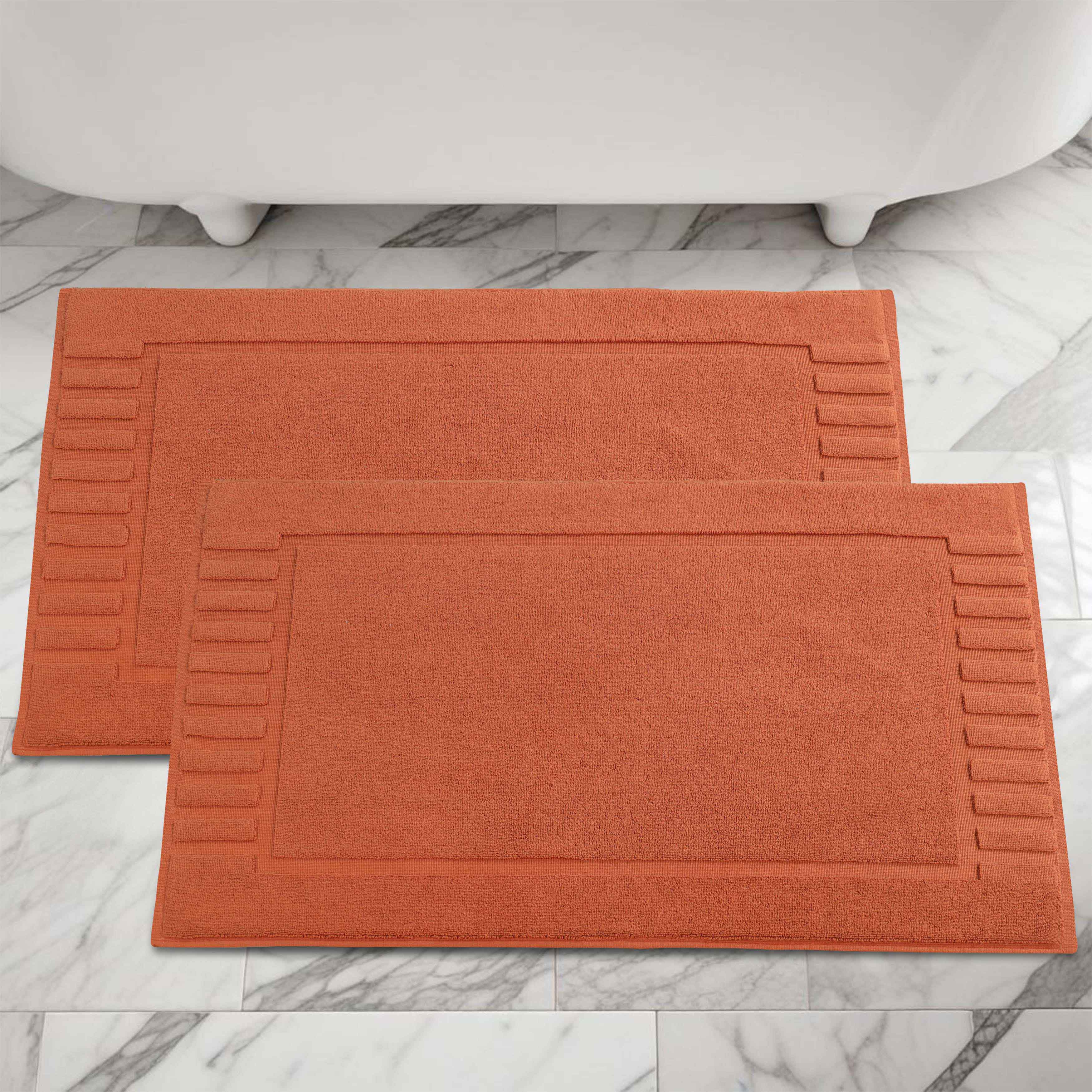 Leo Cotton Solid Modern Geometric Border Absorbent Bath Mat, Set of 2 - Omnigoodsstore