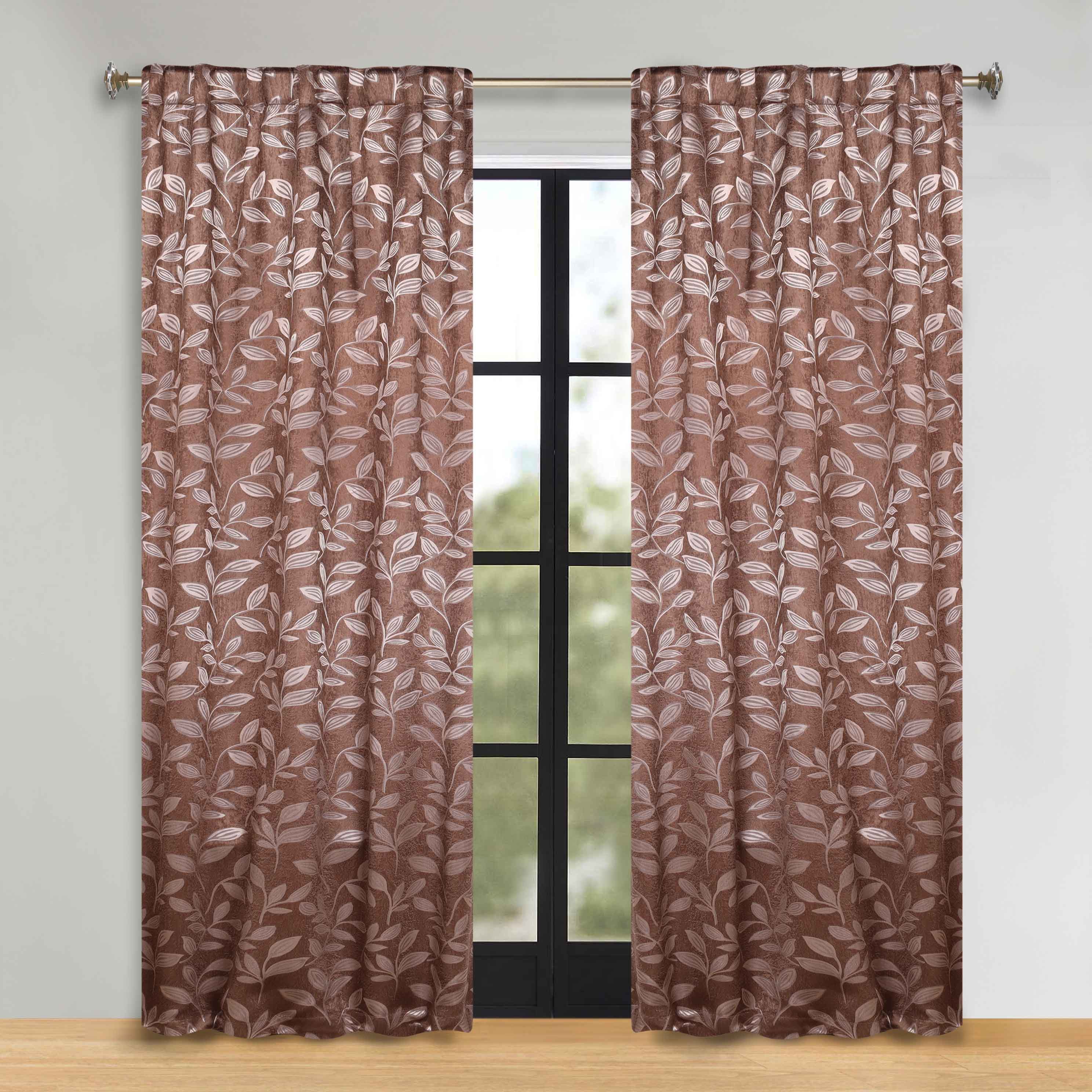 Superior Leaves Room Darkening Back Tab Blackout Curtains Panel Set - Omnigoodsstore