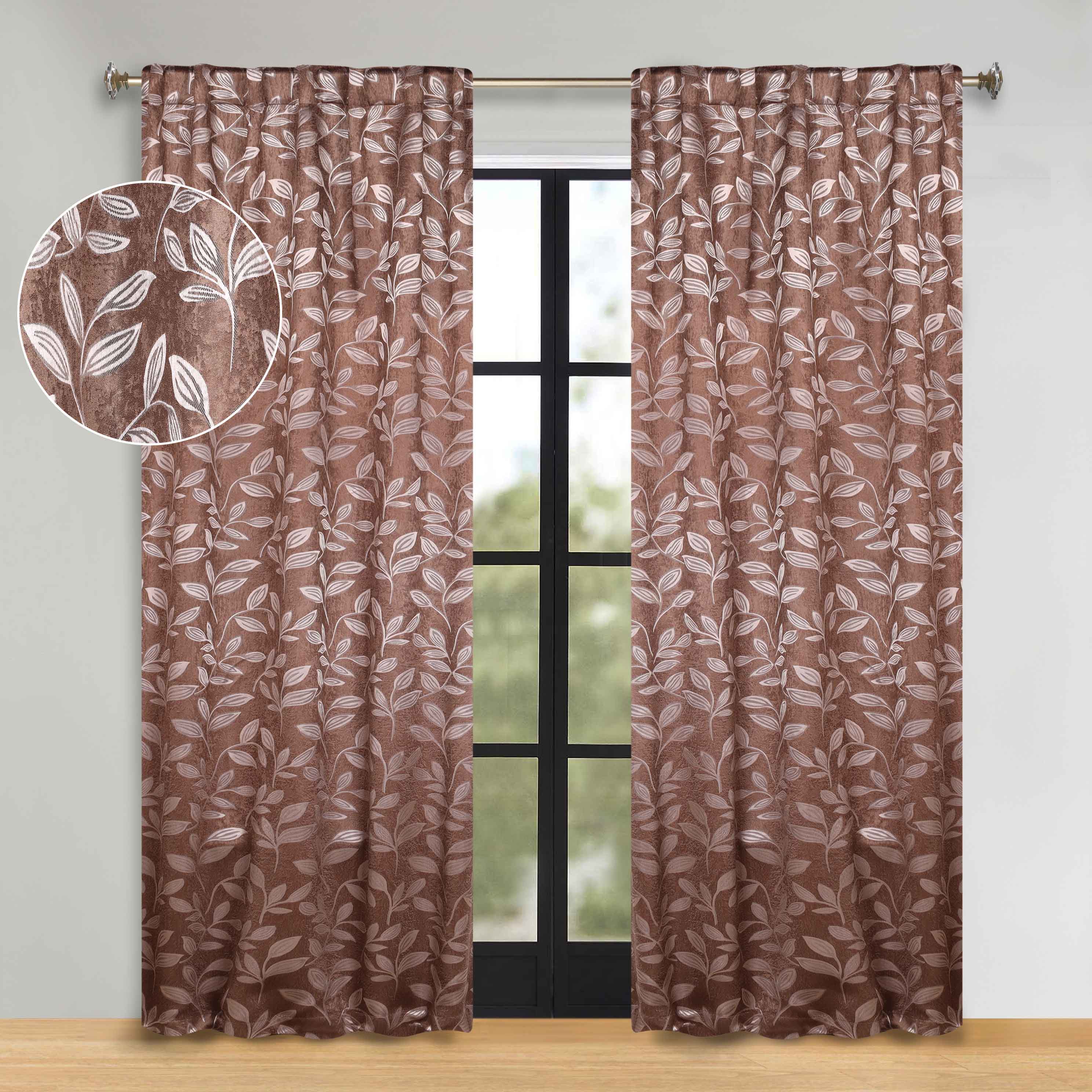 Superior Leaves Room Darkening Back Tab Blackout Curtains Panel Set - Omnigoodsstore