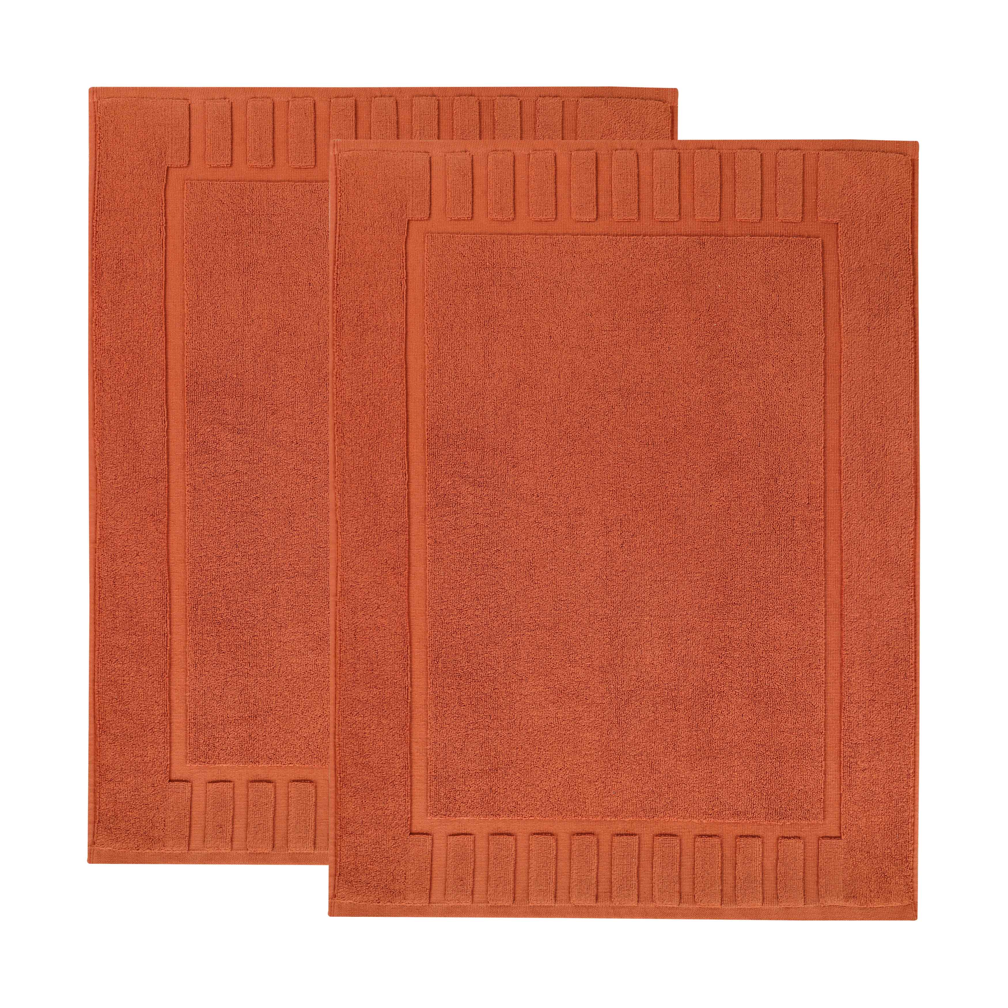 Leo Cotton Solid Modern Geometric Border Absorbent Bath Mat, Set of 2 - Omnigoodsstore