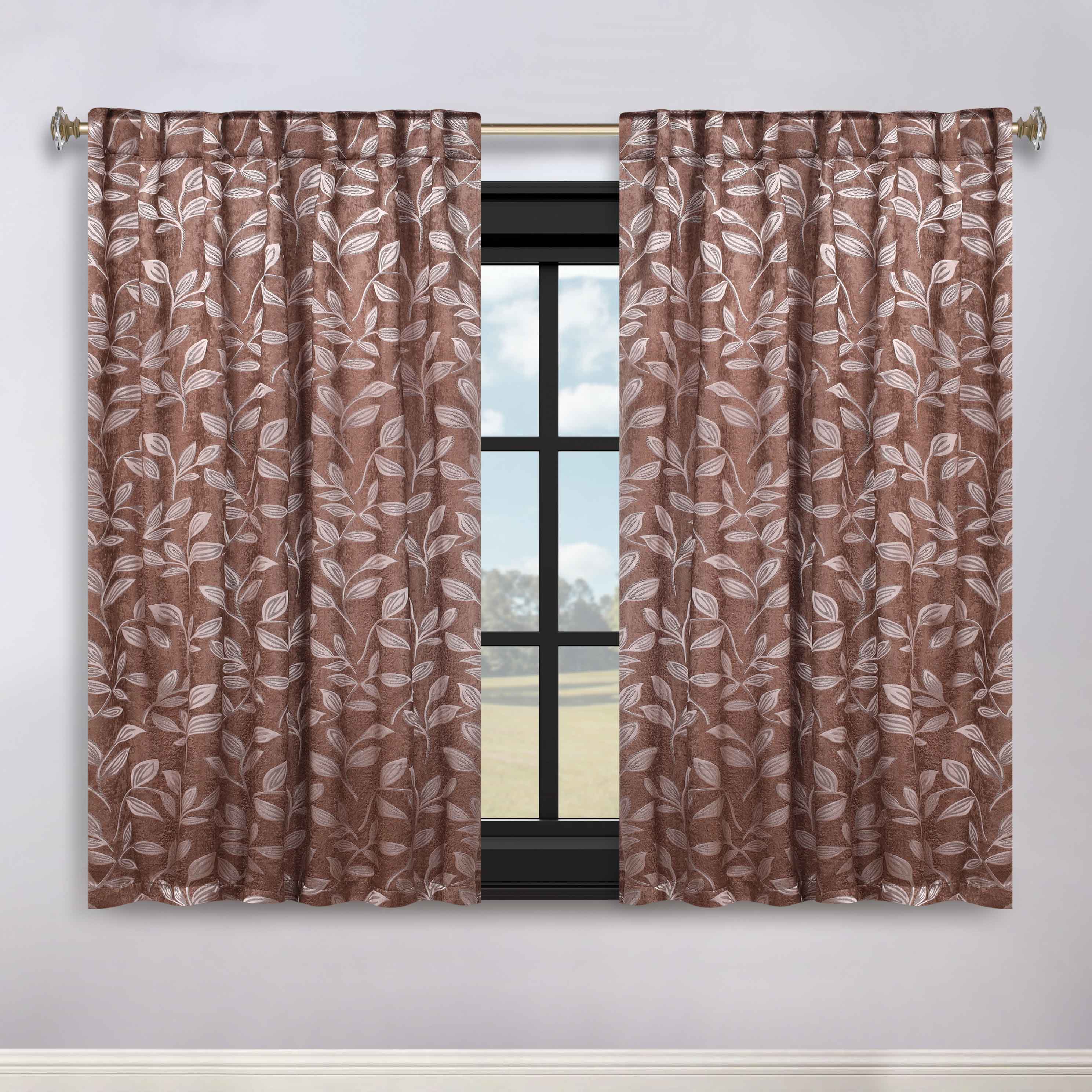 Superior Leaves Room Darkening Back Tab Blackout Curtains Panel Set - Omnigoodsstore
