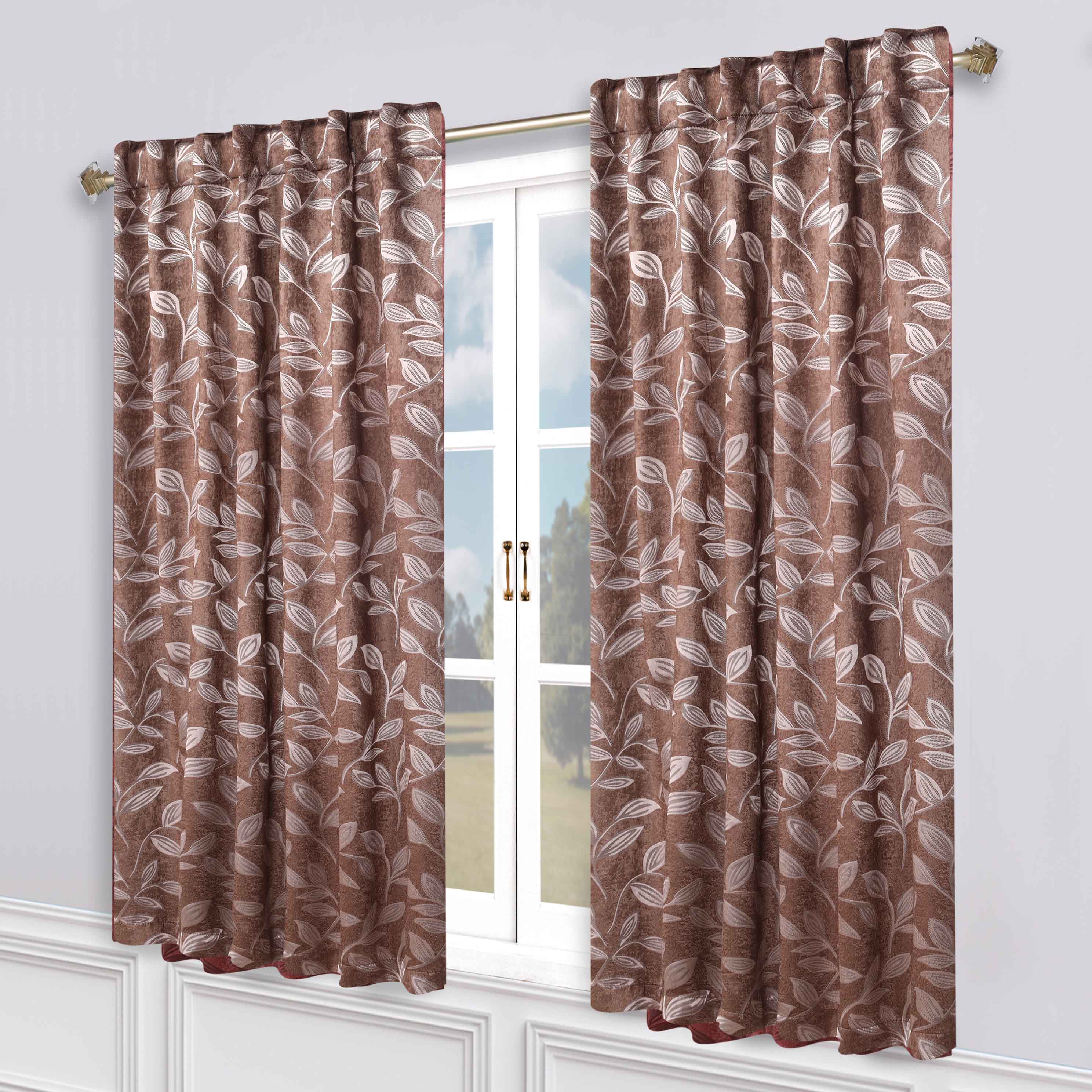 Superior Leaves Room Darkening Back Tab Blackout Curtains Panel Set - Omnigoodsstore