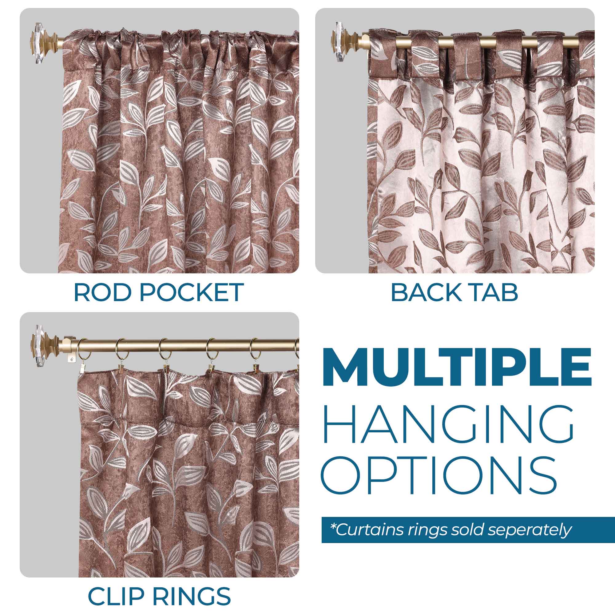 Superior Leaves Room Darkening Back Tab Blackout Curtains Panel Set - Omnigoodsstore