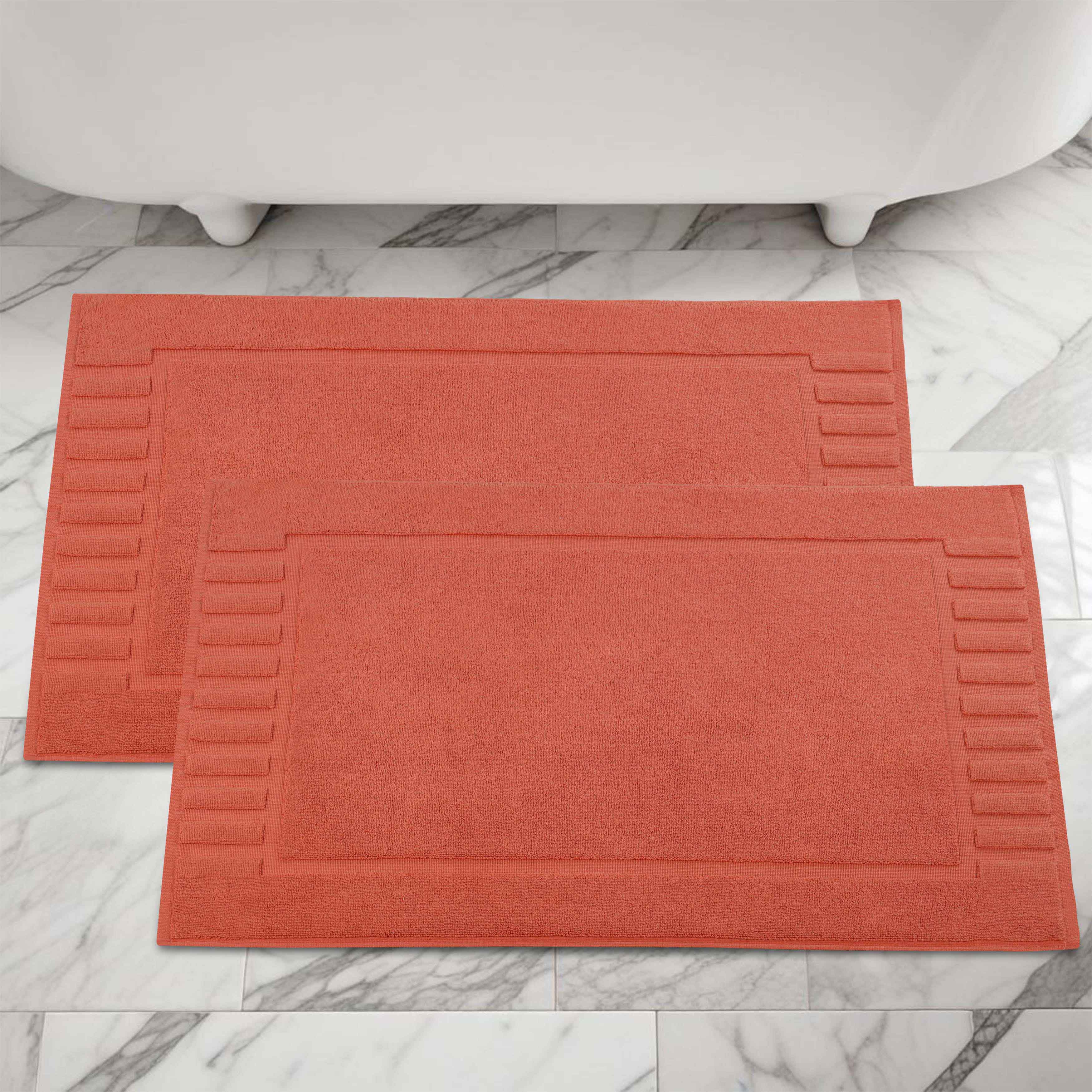 Leo Cotton Solid Modern Geometric Border Absorbent Bath Mat, Set of 2 - Omnigoodsstore