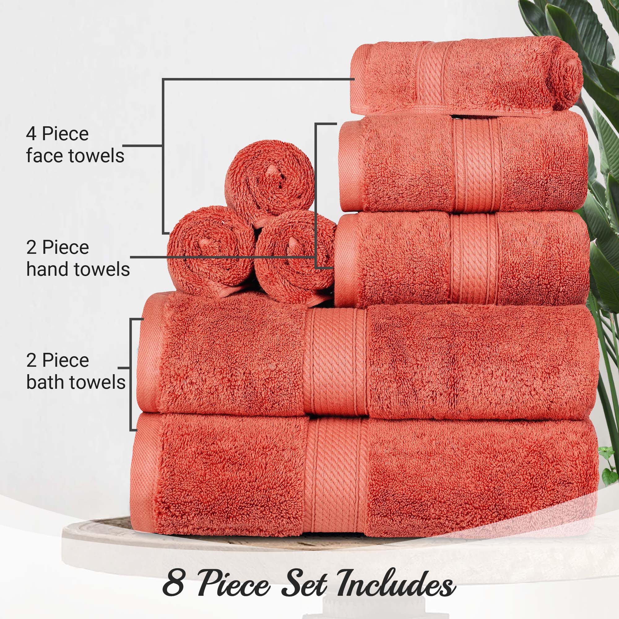 Egyptian Cotton Pile Plush Heavyweight Luxury Soft 8-Piece Towel Set - Omnigoodsstore
