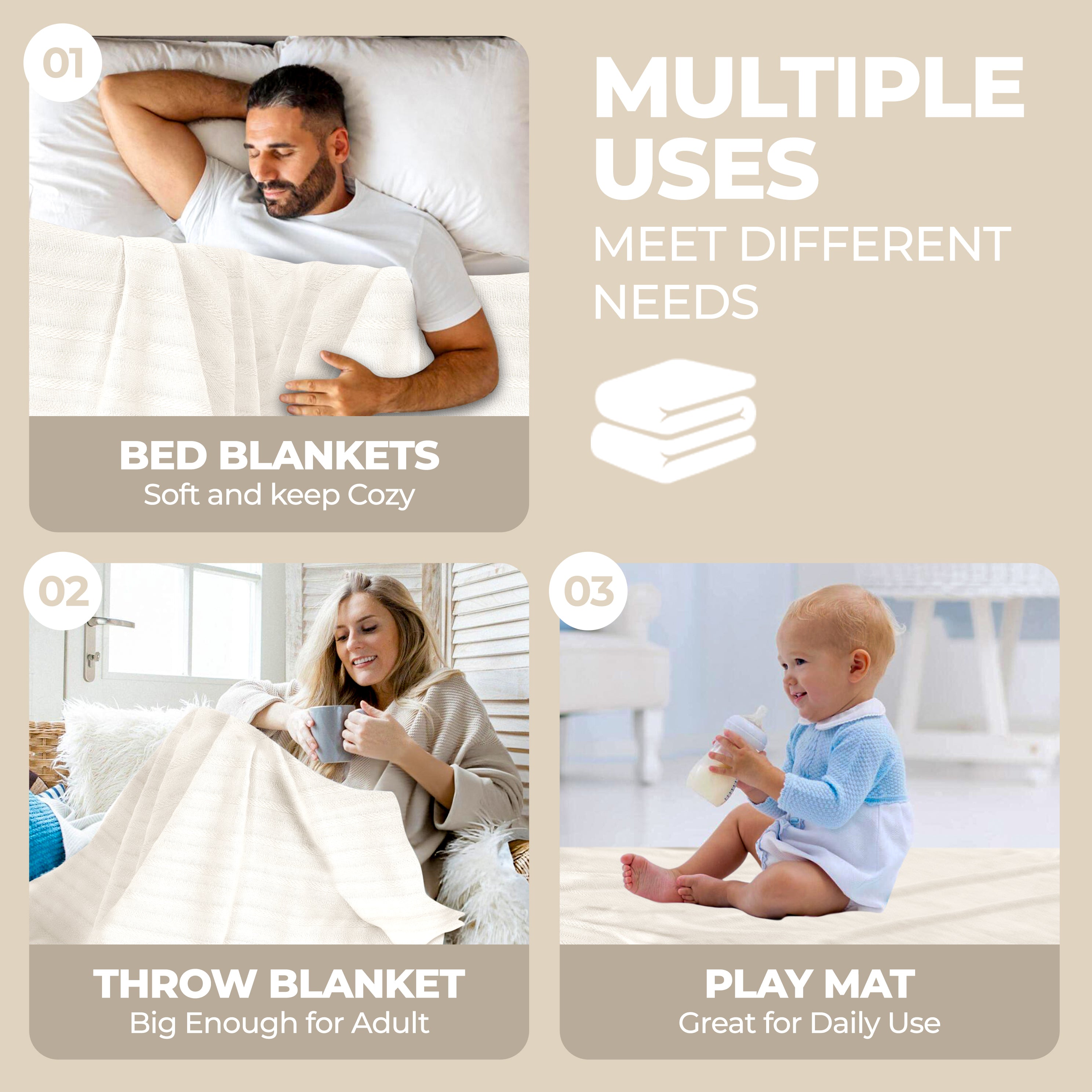 Clara Cotton Textured Striped Lightweight Woven Blanket - Omnigoodsstore