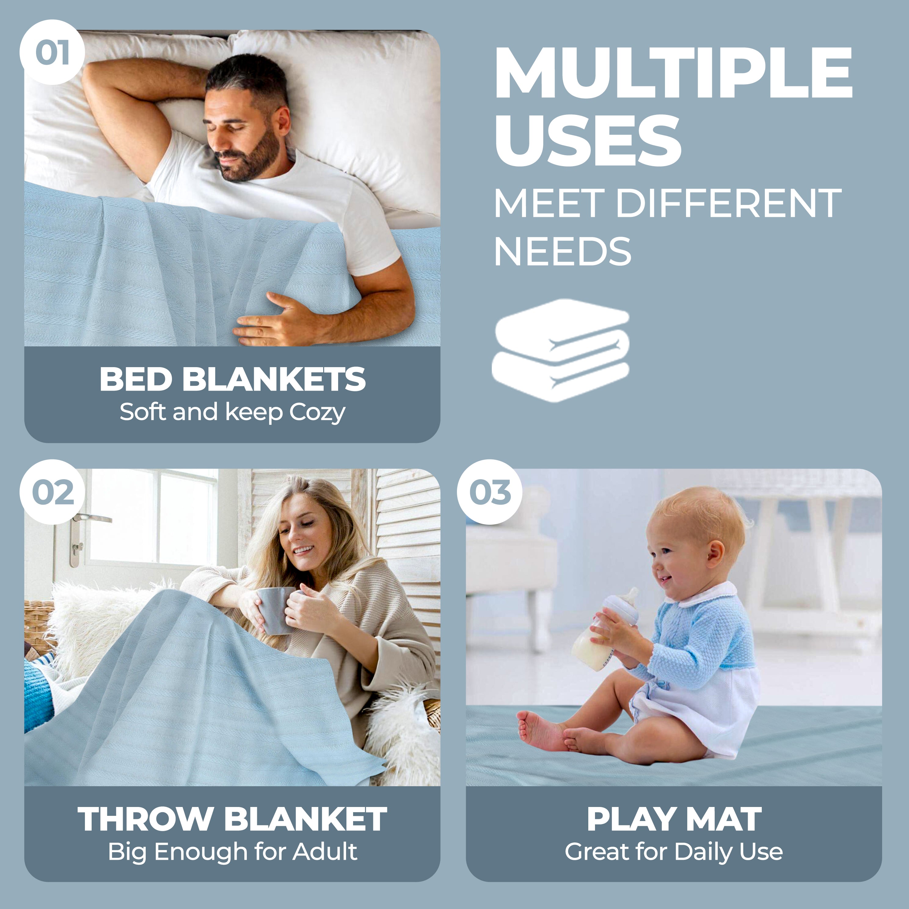 Clara Cotton Textured Striped Lightweight Woven Blanket - Omnigoodsstore