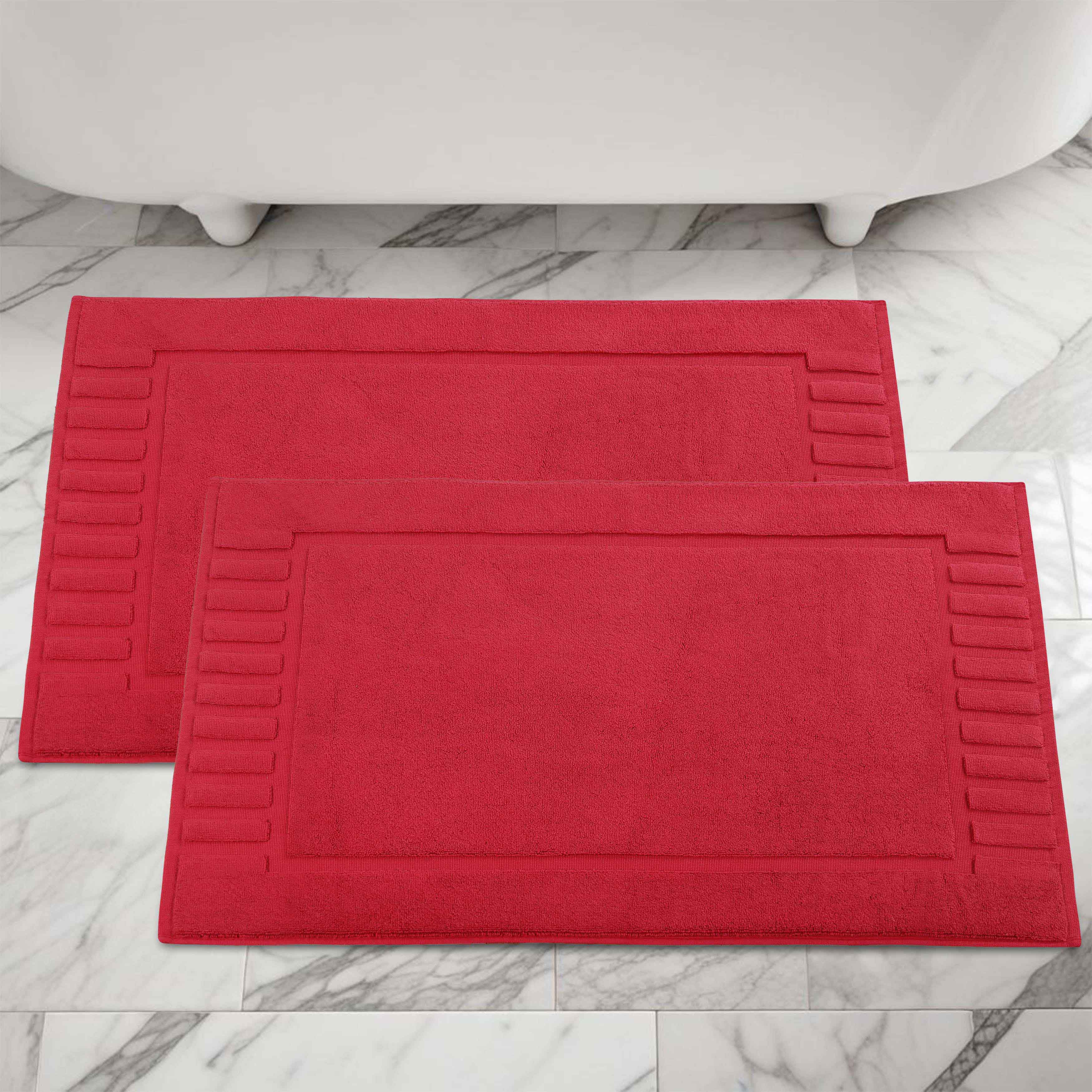 Leo Cotton Solid Modern Geometric Border Absorbent Bath Mat, Set of 2 - Omnigoodsstore