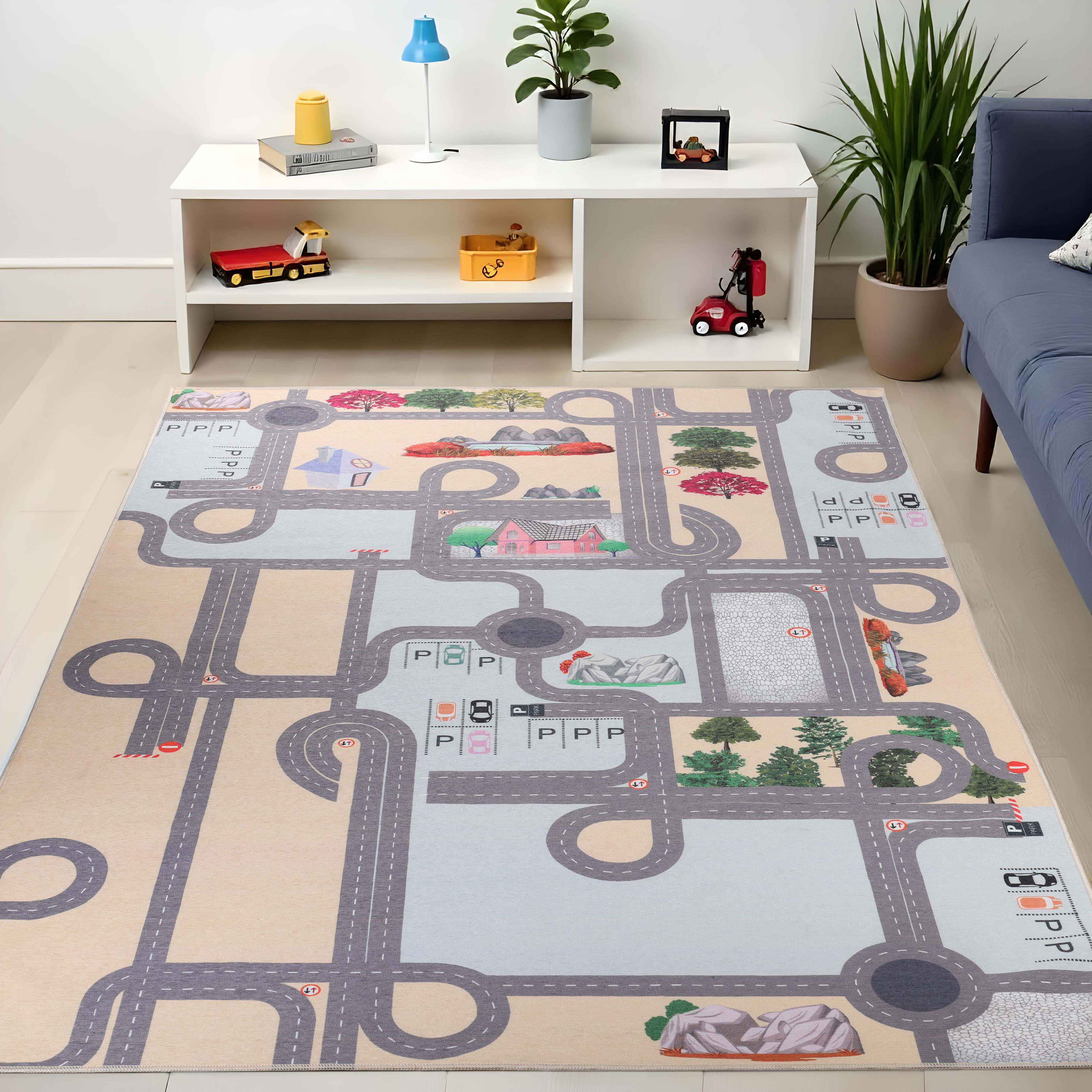 Country Road Non-Slip Kids Playroom Nursery Washable Indoor Area Rug - Omnigoodsstore