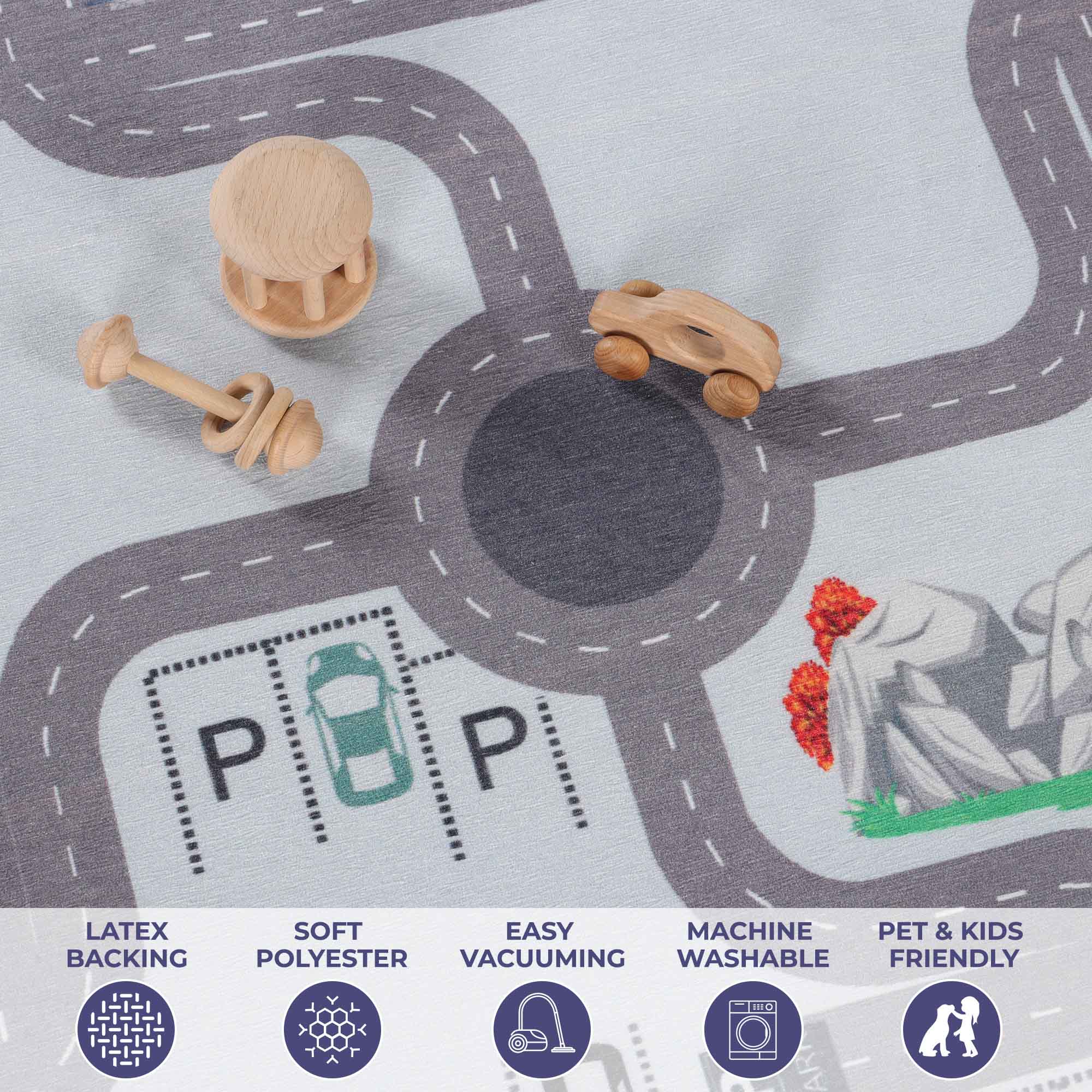 Country Road Non-Slip Kids Playroom Nursery Washable Indoor Area Rug - Omnigoodsstore