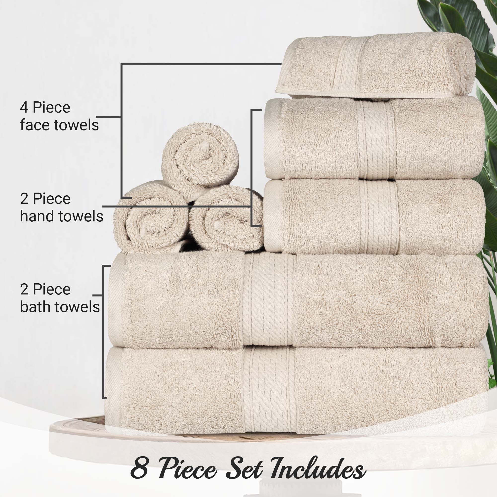 Egyptian Cotton Pile Plush Heavyweight Luxury Soft 8-Piece Towel Set - Omnigoodsstore