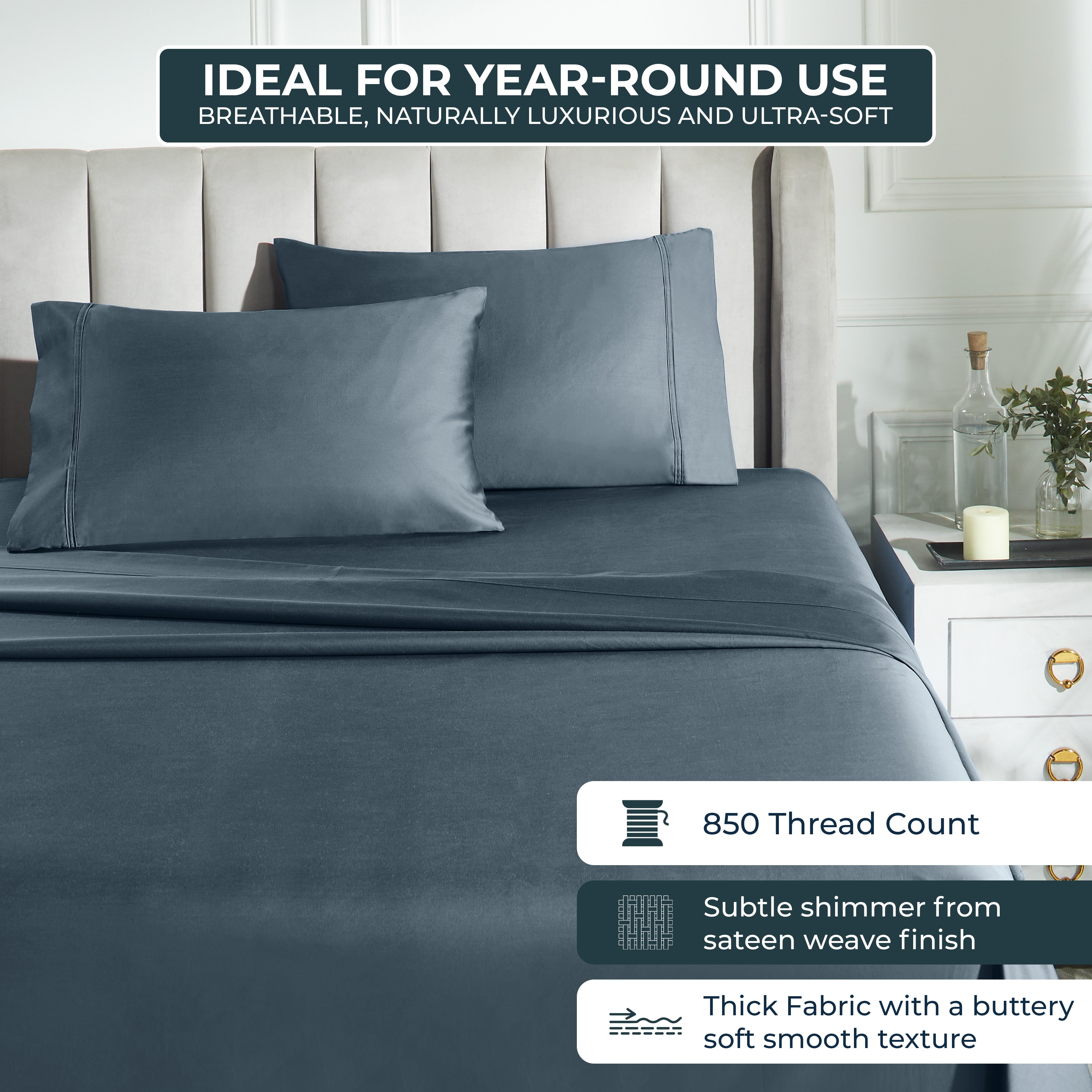 850 Thread Count Cotton Solid Bed Sheet Set - Omnigoodsstore