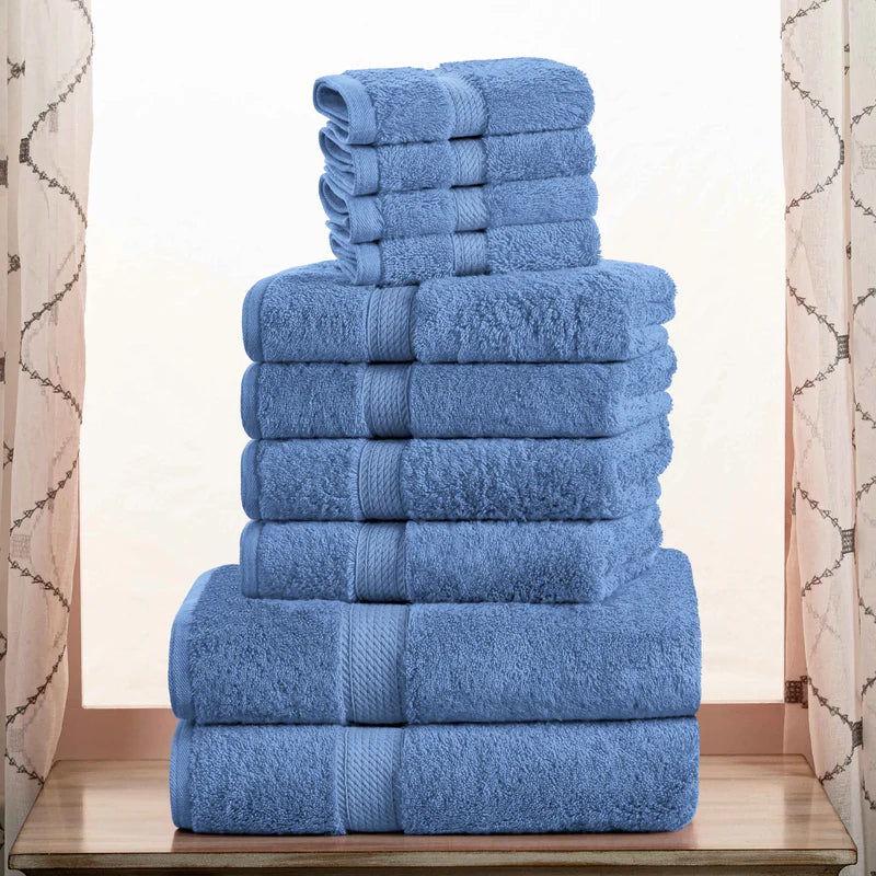 Egyptian Cotton Pile Plush Heavyweight Luxury Soft 10-Piece Towel Set - Omnigoodsstore