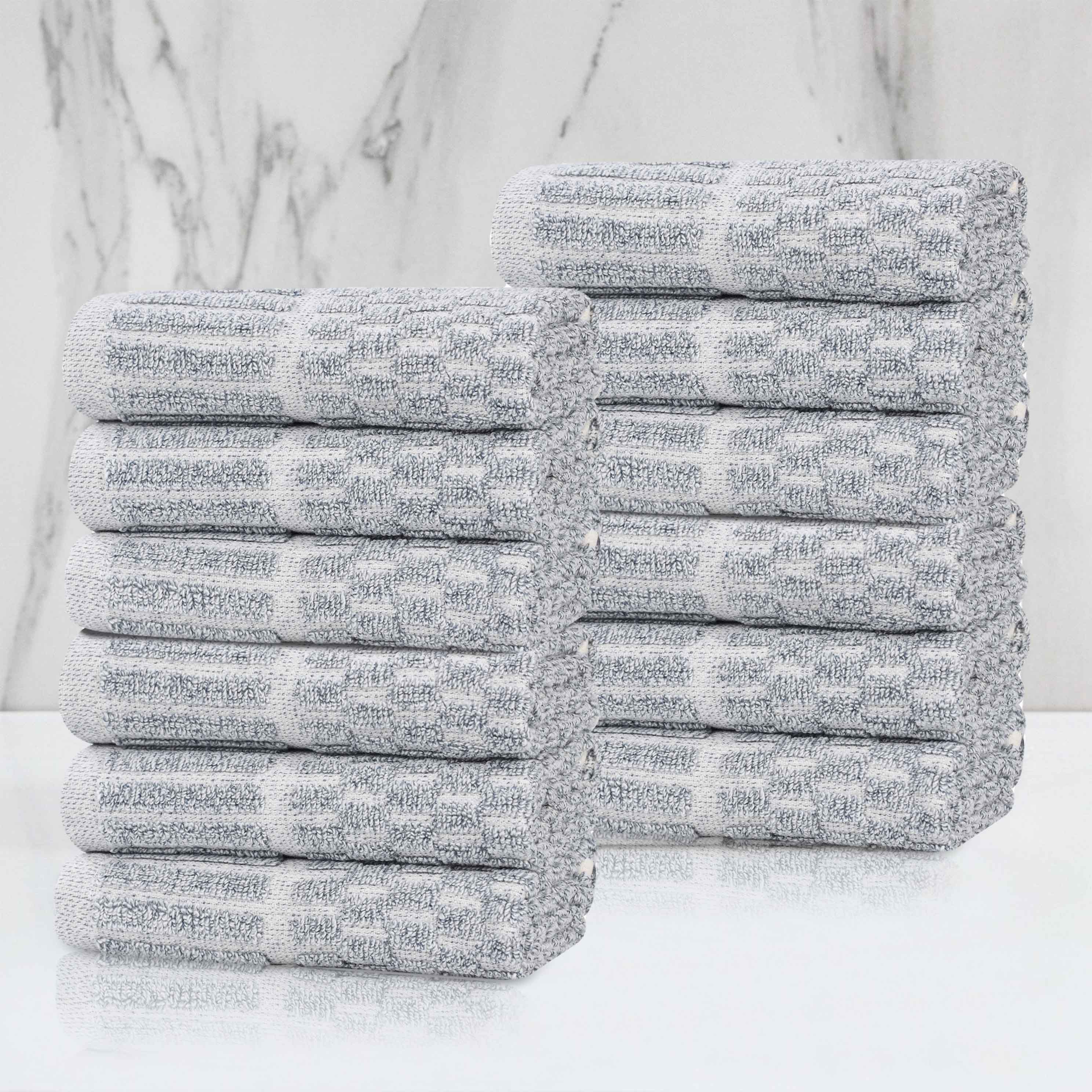Juno Cotton Blend Medium Weight Checkered Border Face Towel Set of 12 - Omnigoodsstore