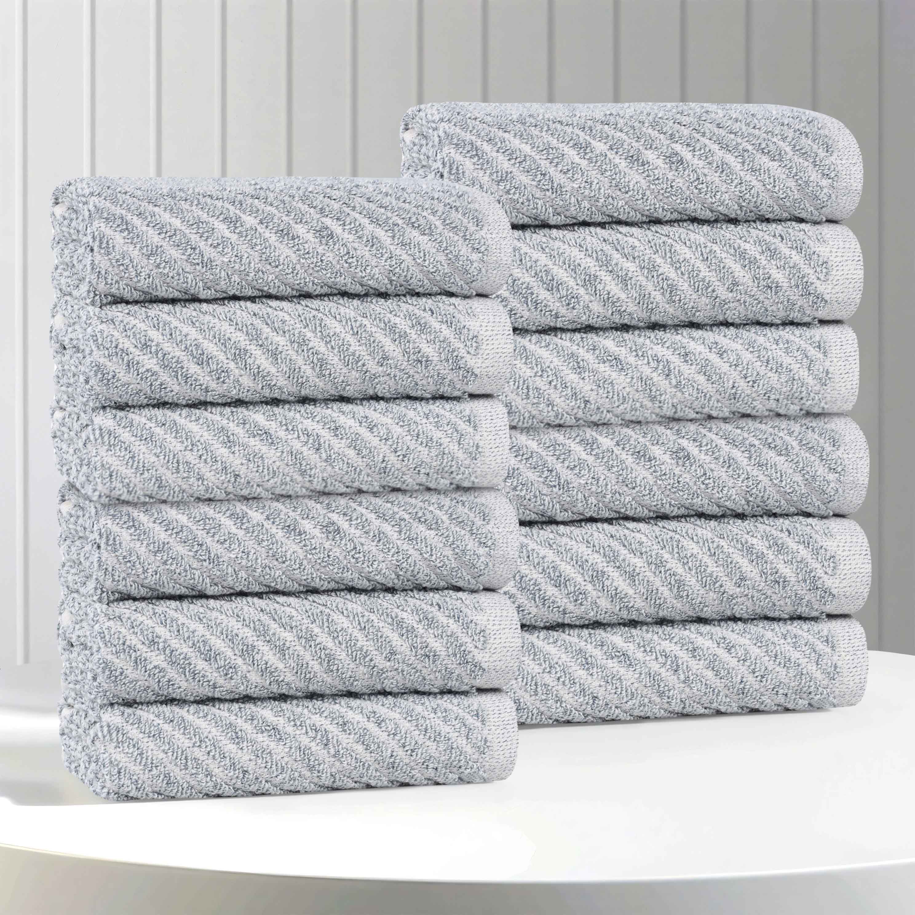 Amelia Cotton Blend Diagonal Stripes Face Towels, Set of 12 - Omnigoodsstore