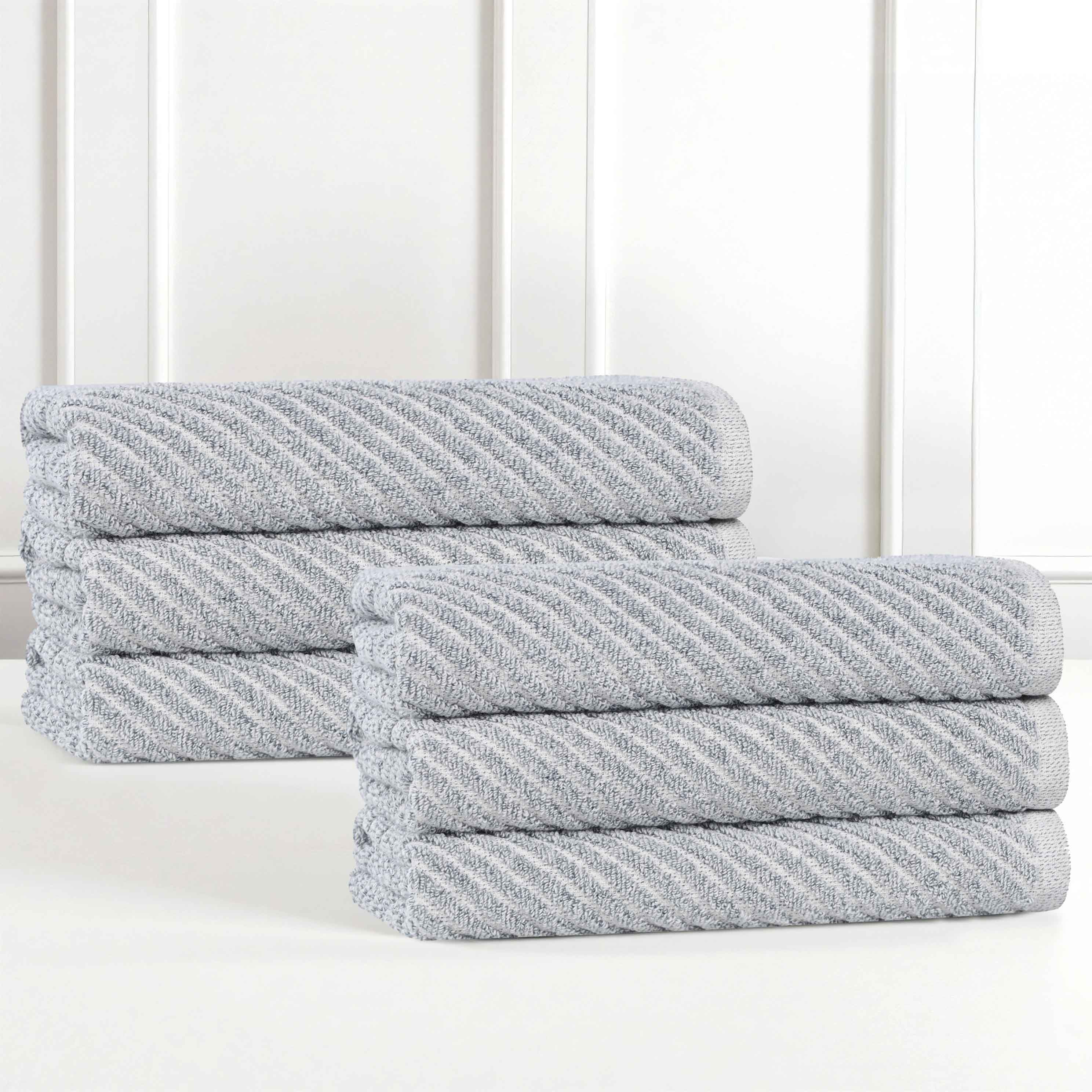 Amelia Cotton Blend Diagonal Stripes Hand Towels, Set of 6 - Omnigoodsstore