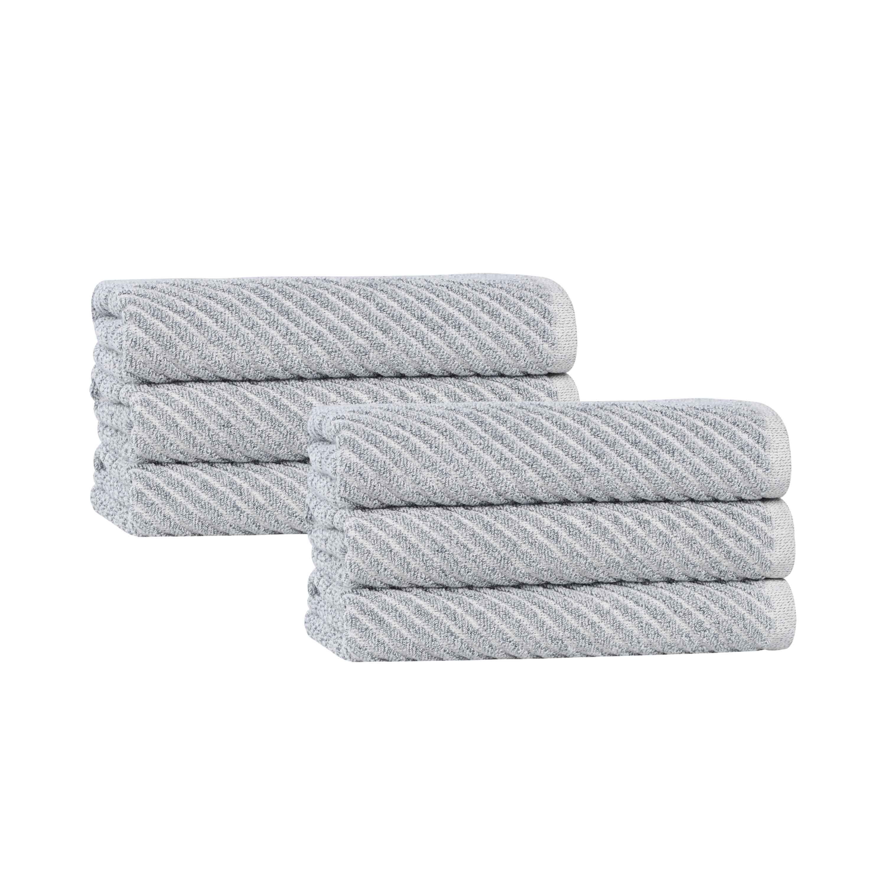 Amelia Cotton Blend Diagonal Stripes Hand Towels, Set of 6 - Omnigoodsstore