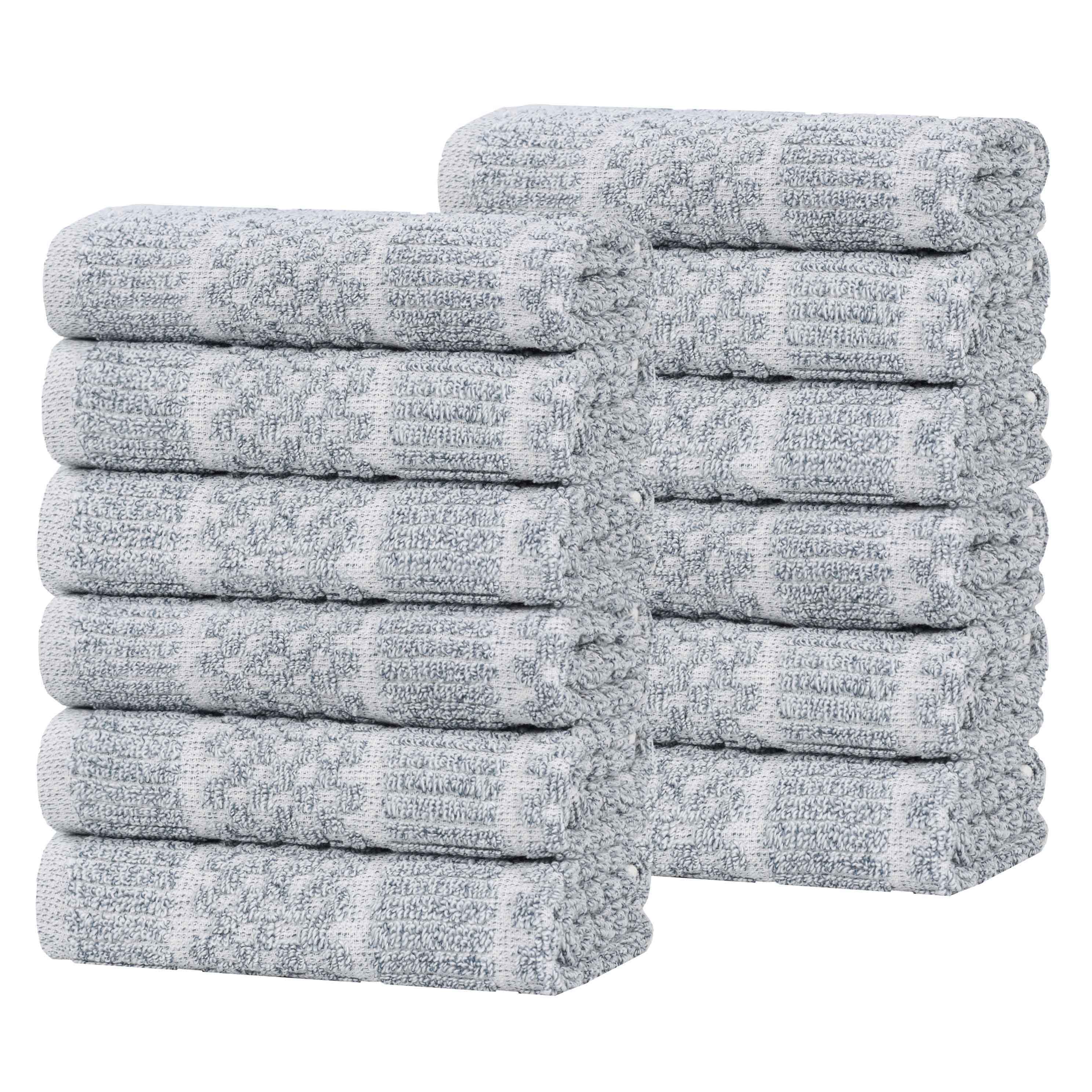 Naples Cotton Blend Checkered and Ribbed Face Towels, Set of 12 - Omnigoodsstore