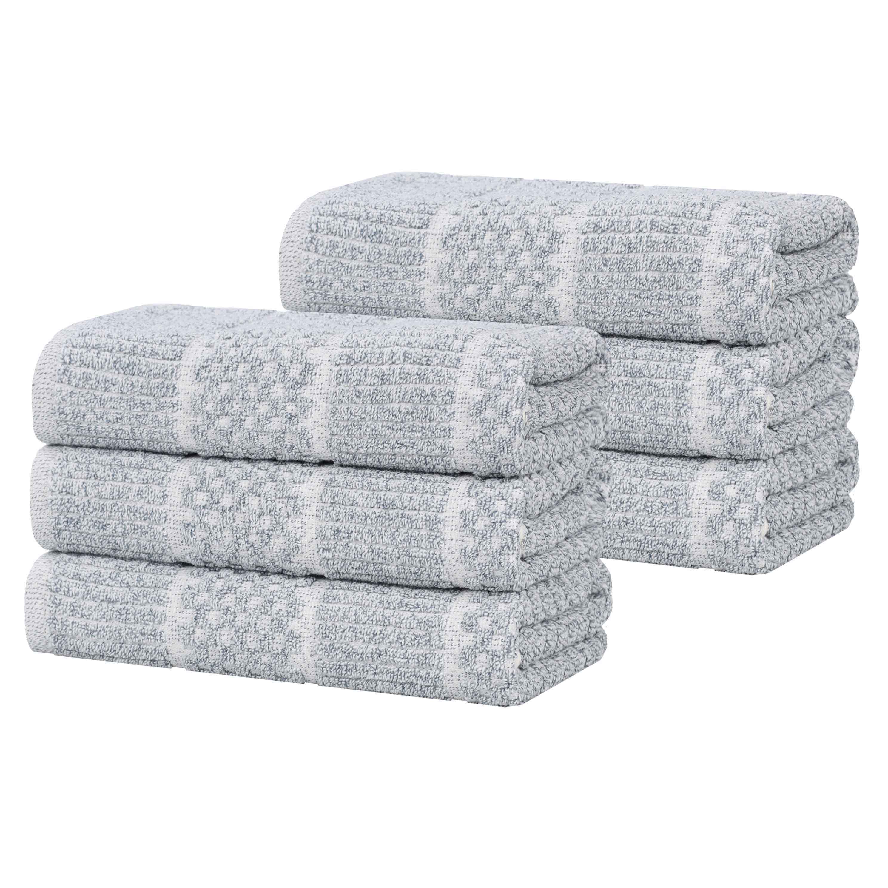 Naples Cotton Blend Checkered and Ribbed Hand Towels, Set of 6 - Omnigoodsstore