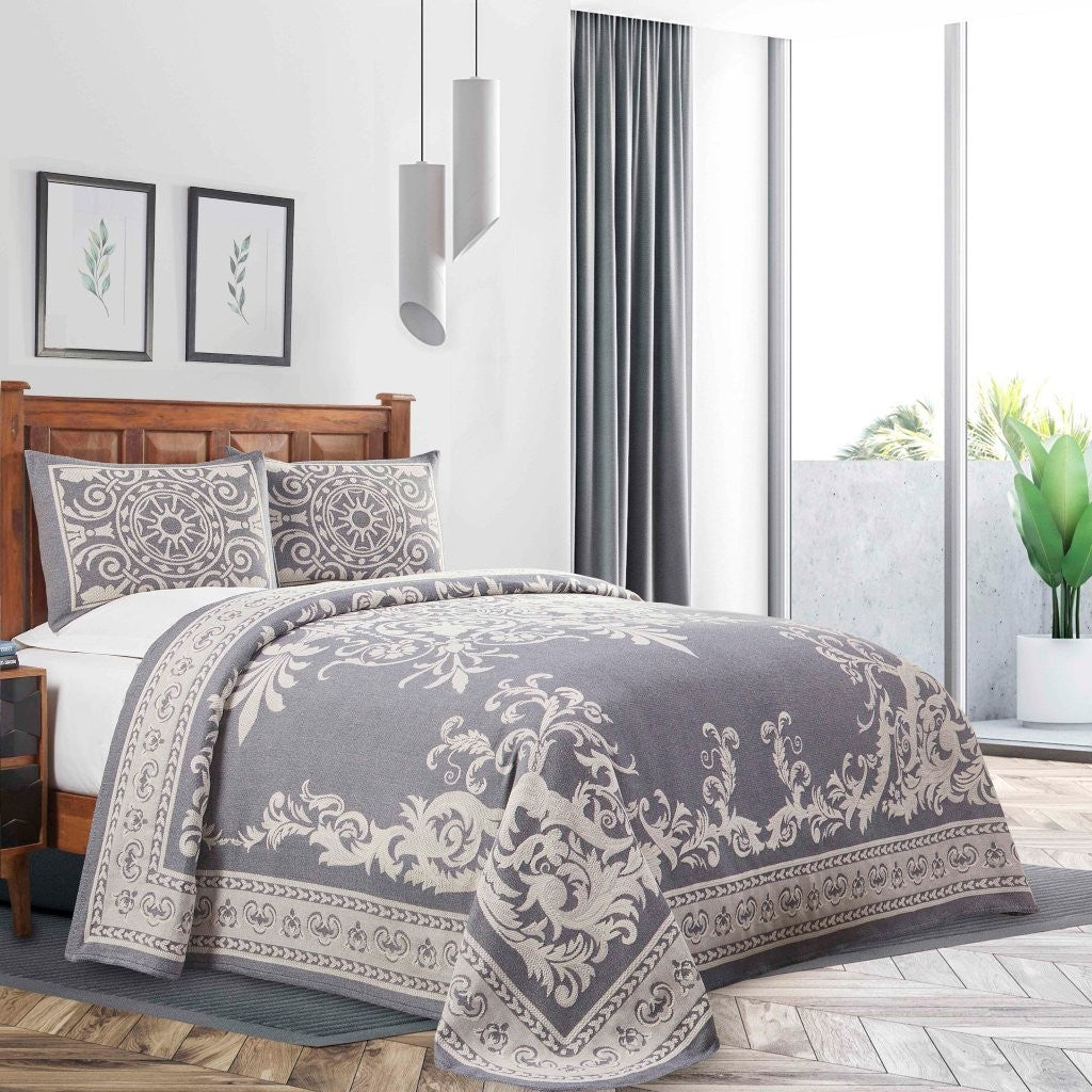 Vintage Medallion Cotton Blend Woven Jacquard Bedspread Set - Omnigoodsstore