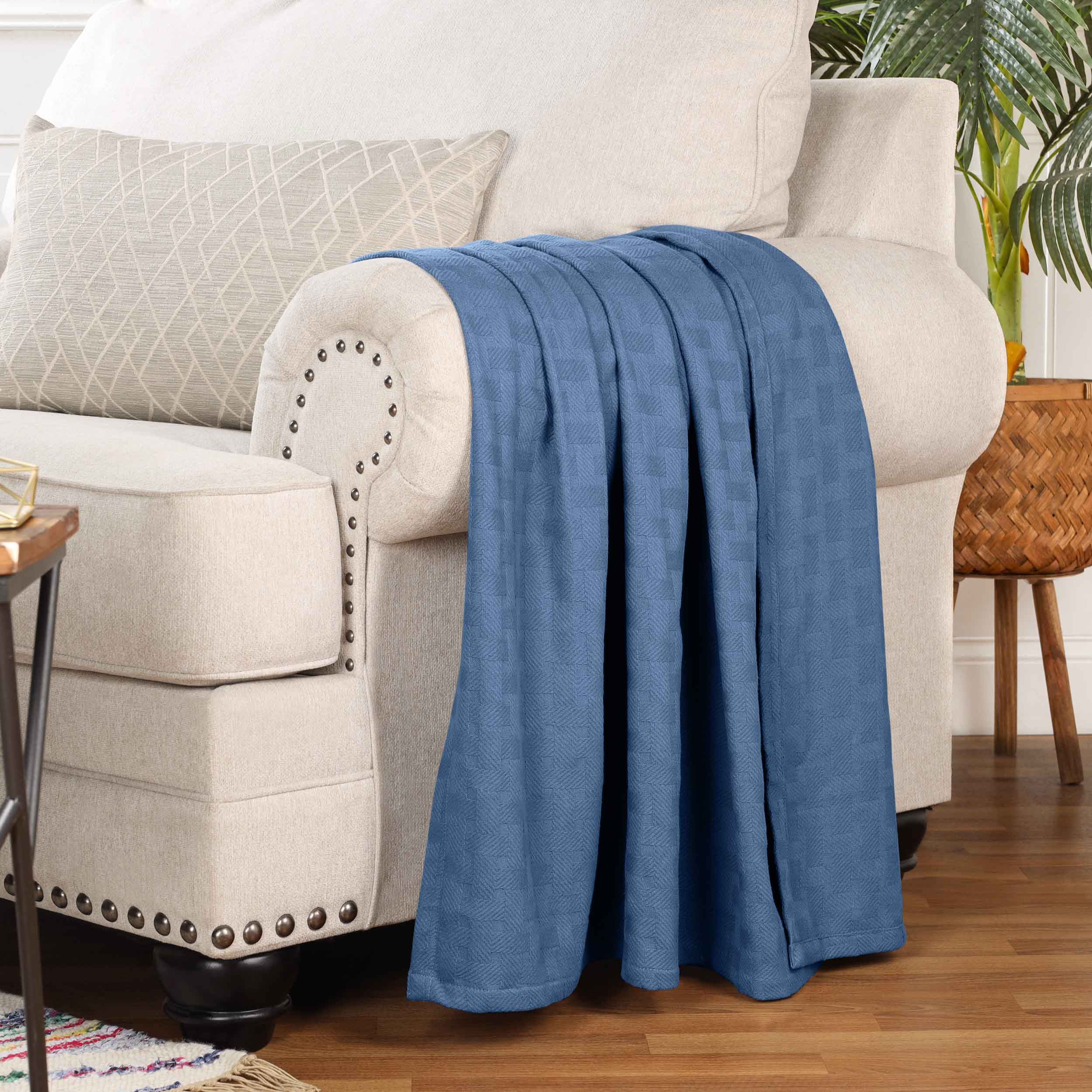 Basketweave All Season Cotton Bed Blanket & Sofa Throw - Omnigoodsstore
