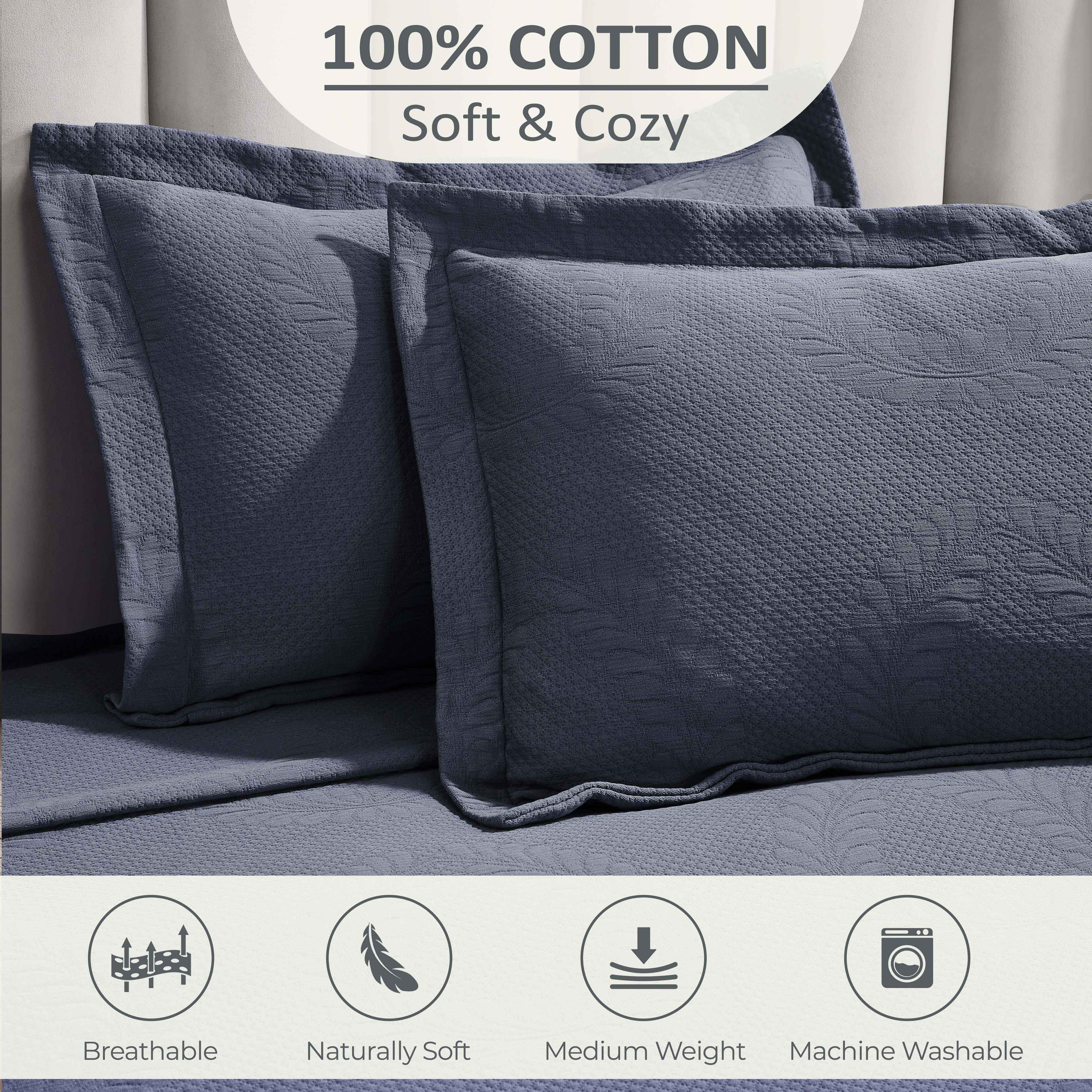 Peploi Cotton Medium Weight Matelasse Bedspread and Sham Set - Omnigoodsstore