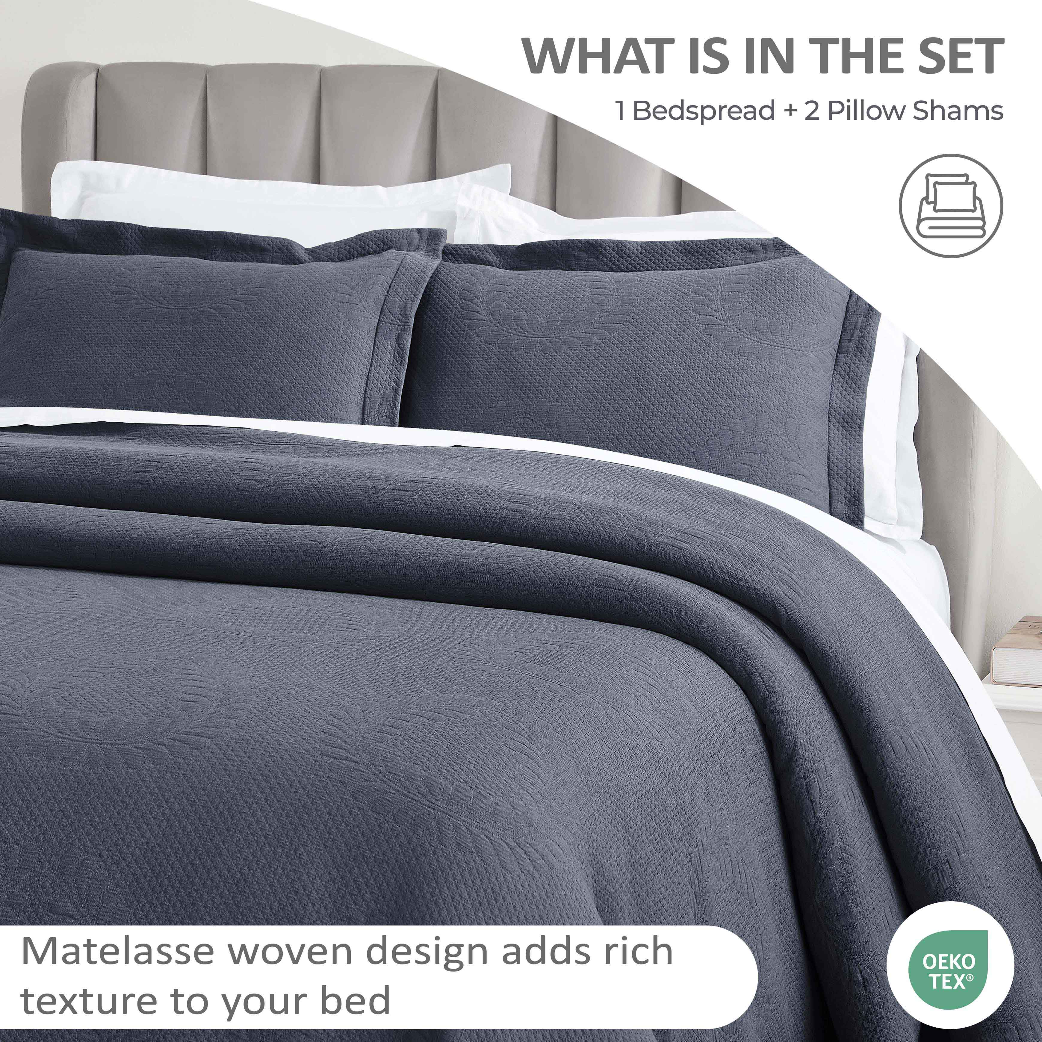 Peploi Cotton Medium Weight Matelasse Bedspread and Sham Set - Omnigoodsstore