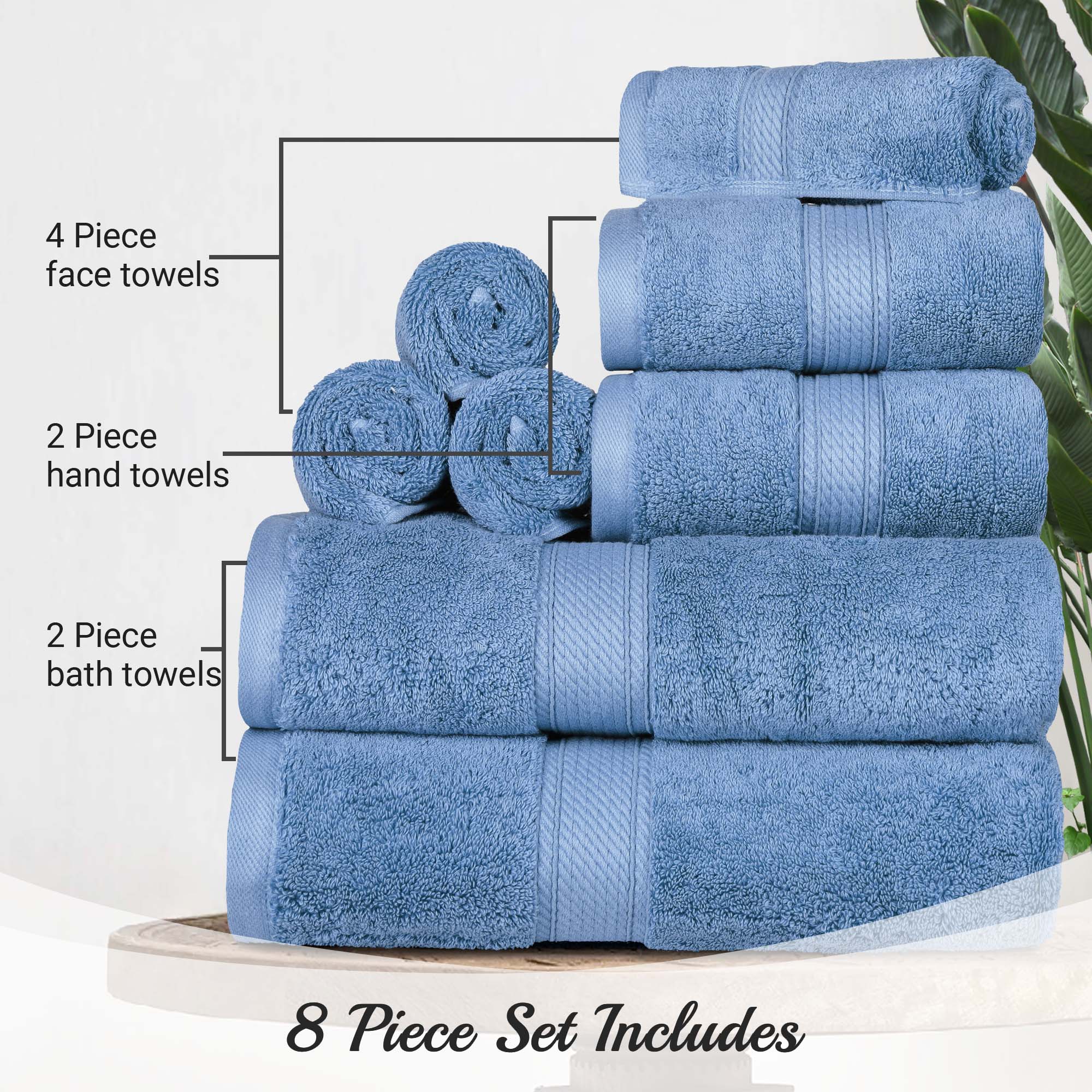 Egyptian Cotton Pile Plush Heavyweight Luxury Soft 8-Piece Towel Set - Omnigoodsstore