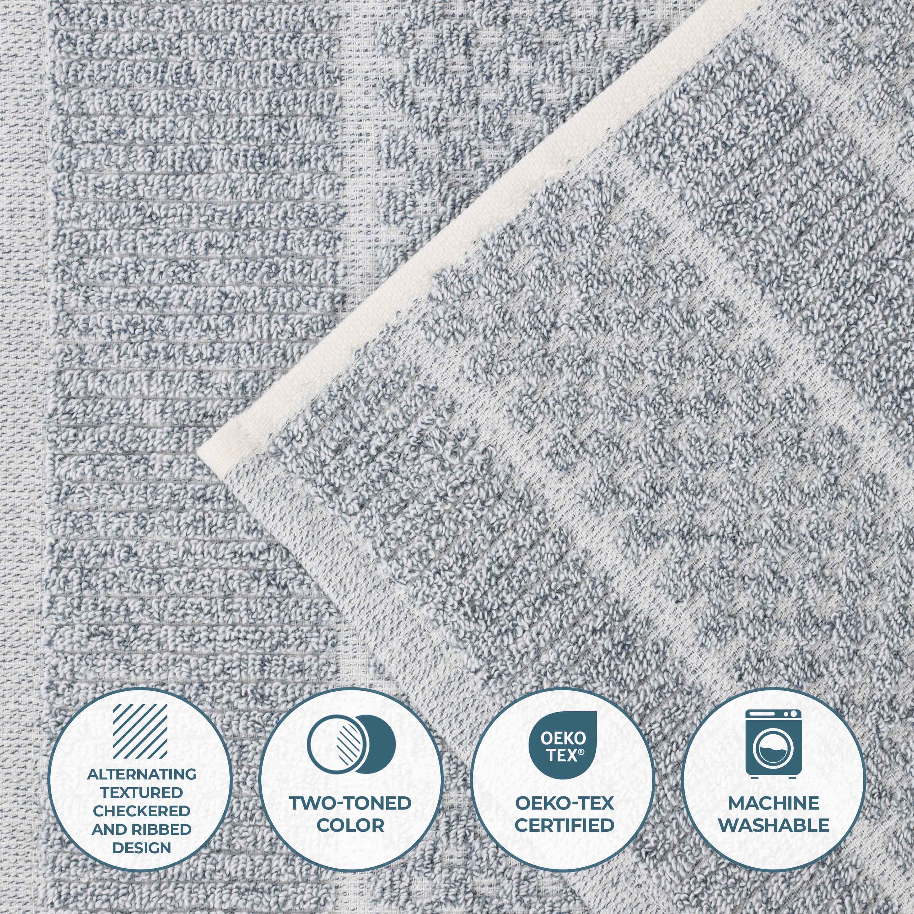 Naples Cotton Blend Checkered and Ribbed Hand Towels, Set of 6 - Omnigoodsstore