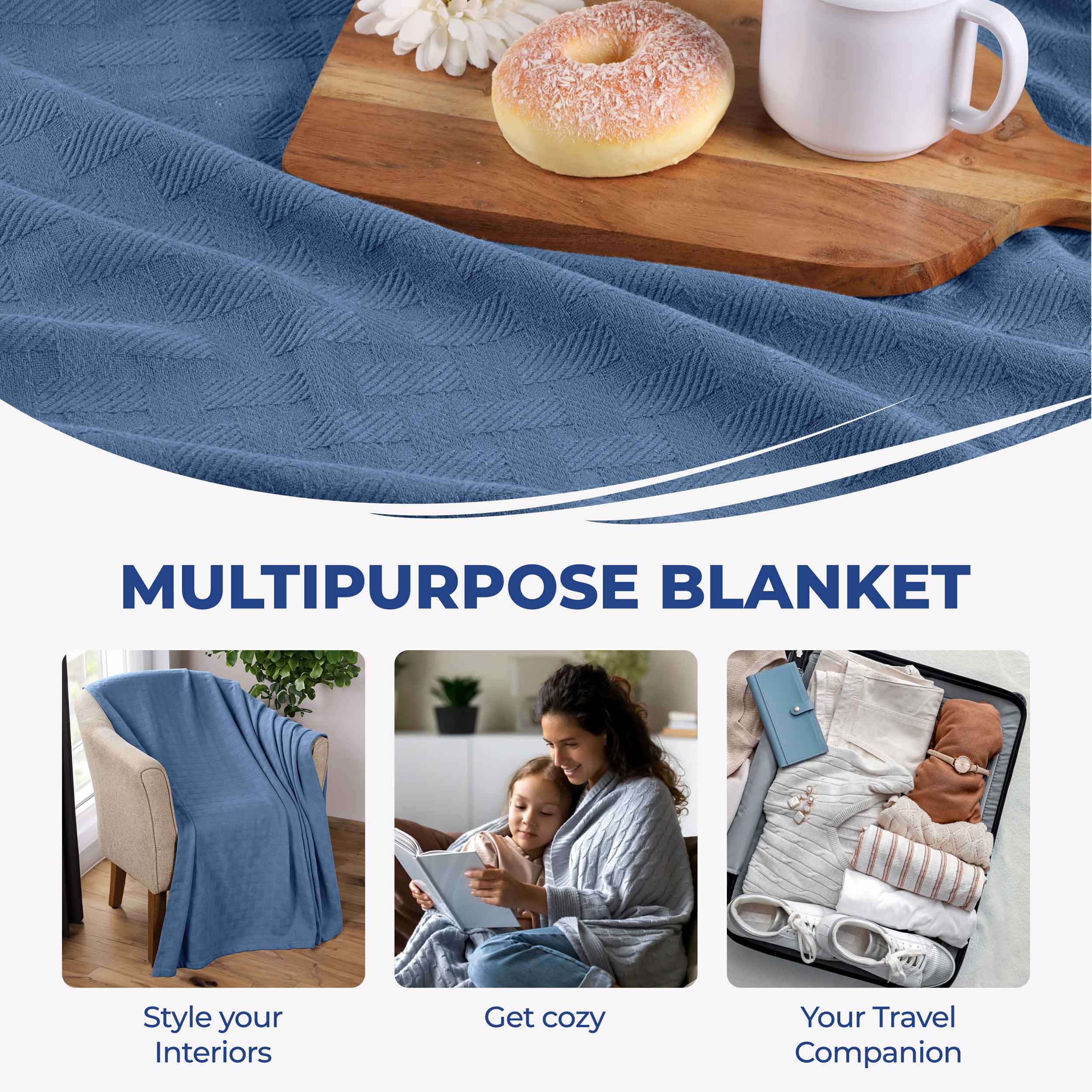 Basketweave All Season Cotton Bed Blanket & Sofa Throw - Omnigoodsstore