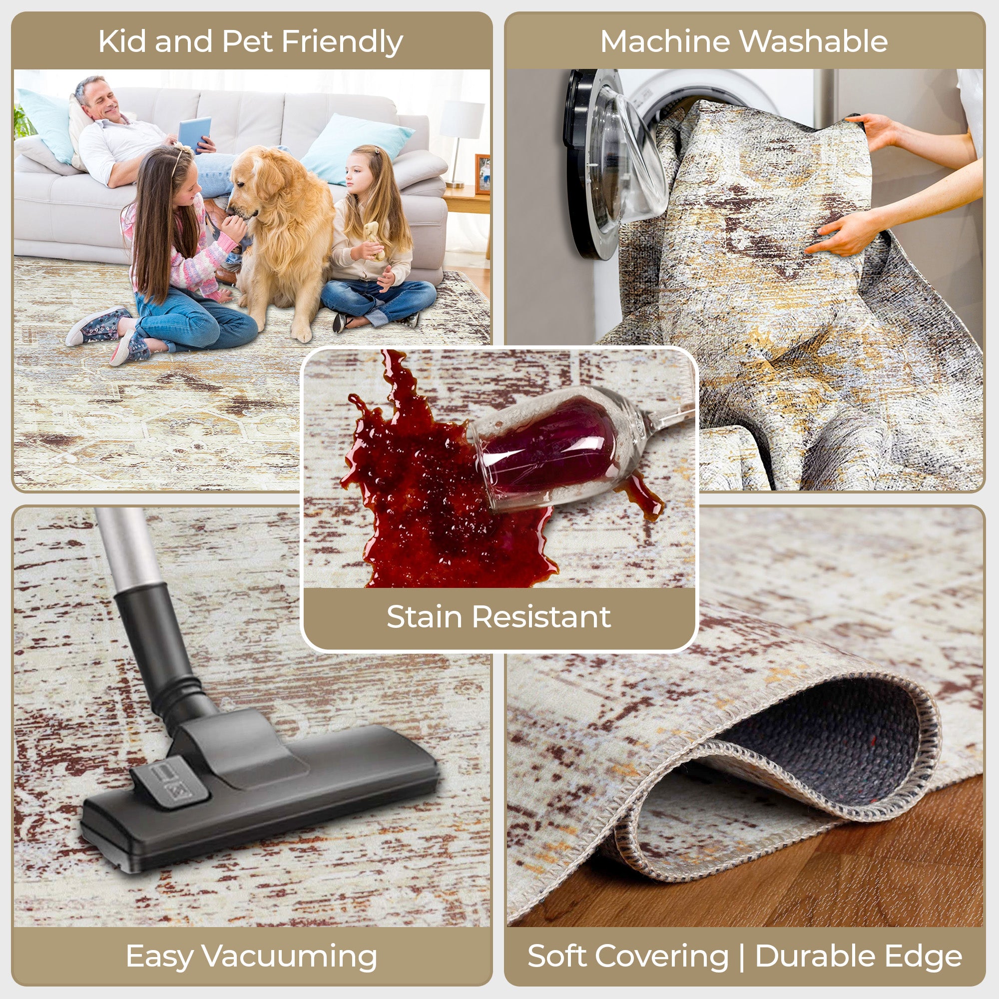 Dove Rustic Machine Washable Indoor Area Rug or Runner Rug - Omnigoodsstore