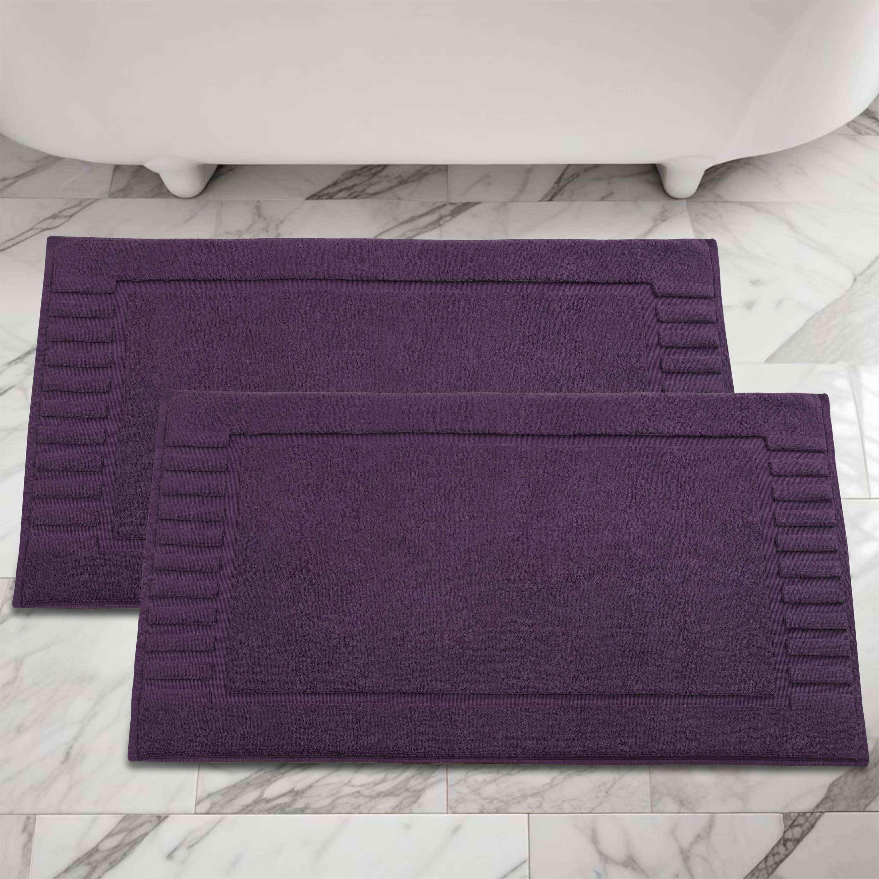 Leo Cotton Solid Modern Geometric Border Absorbent Bath Mat, Set of 2 - Omnigoodsstore
