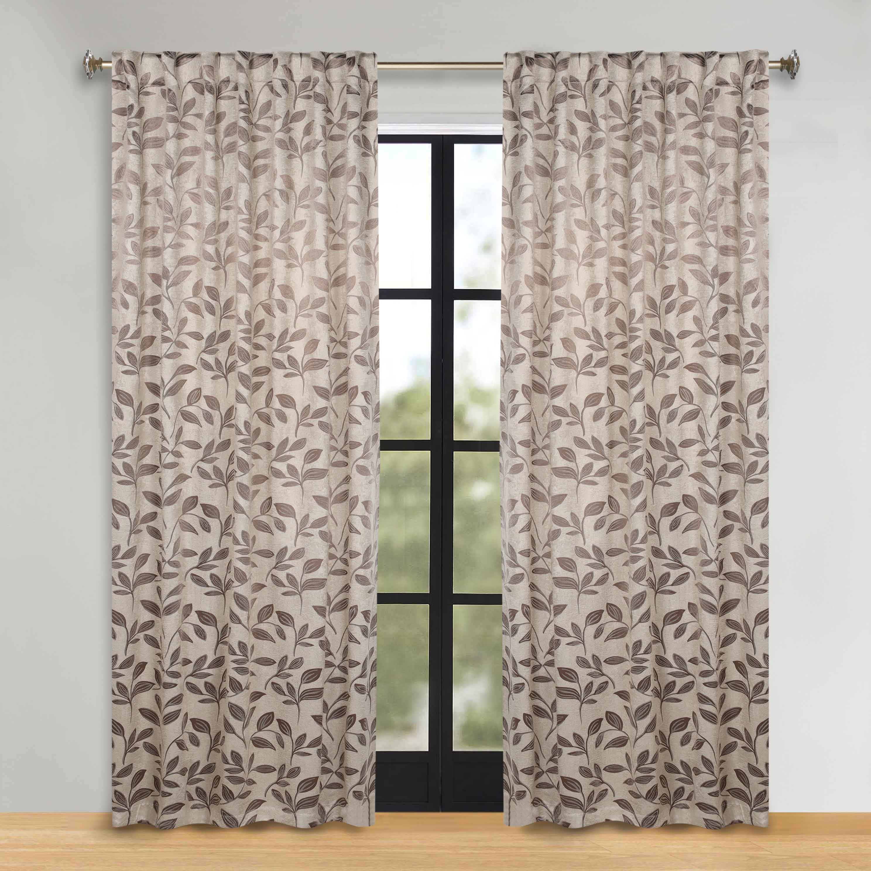 Superior Leaves Room Darkening Back Tab Blackout Curtains Panel Set - Omnigoodsstore