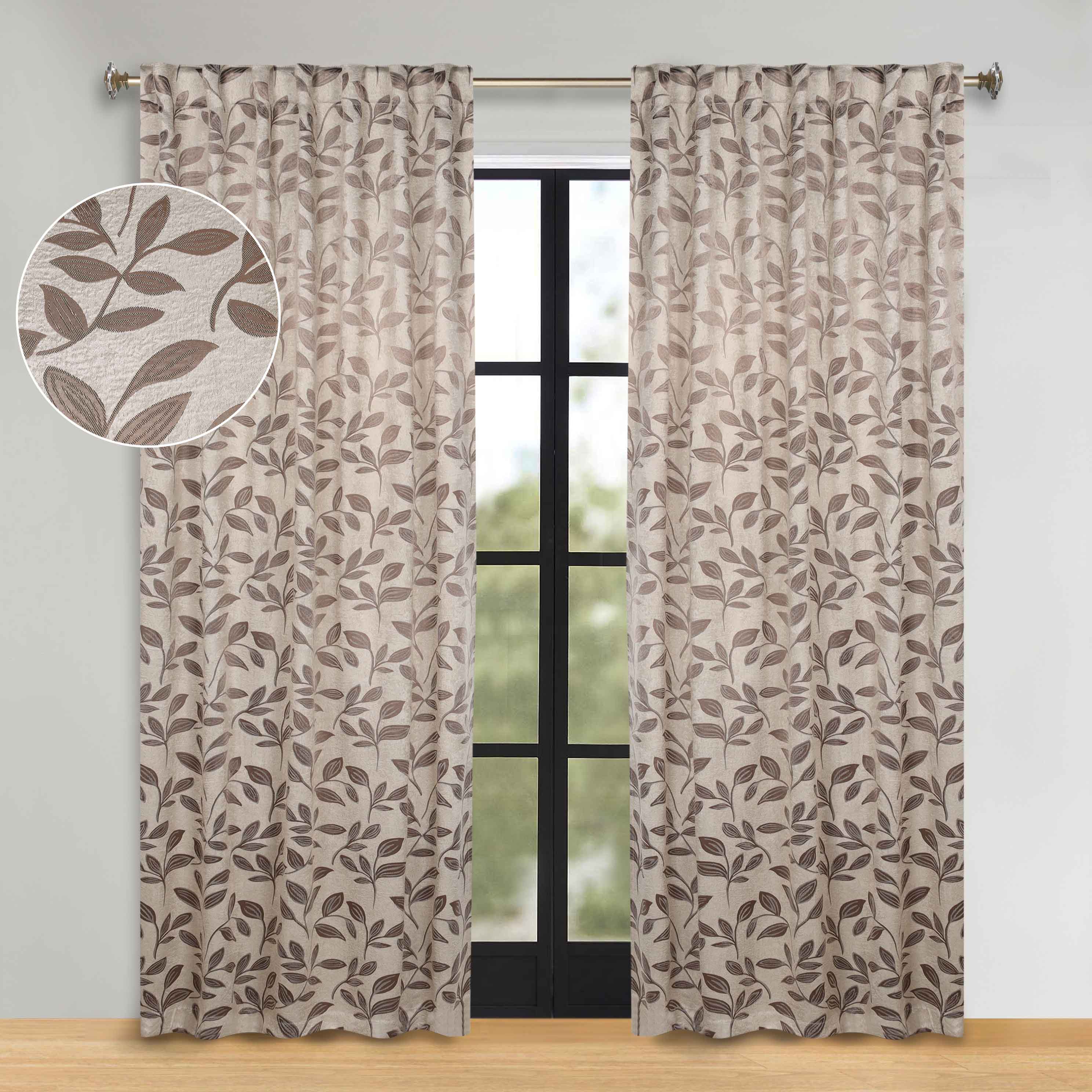Superior Leaves Room Darkening Back Tab Blackout Curtains Panel Set - Omnigoodsstore