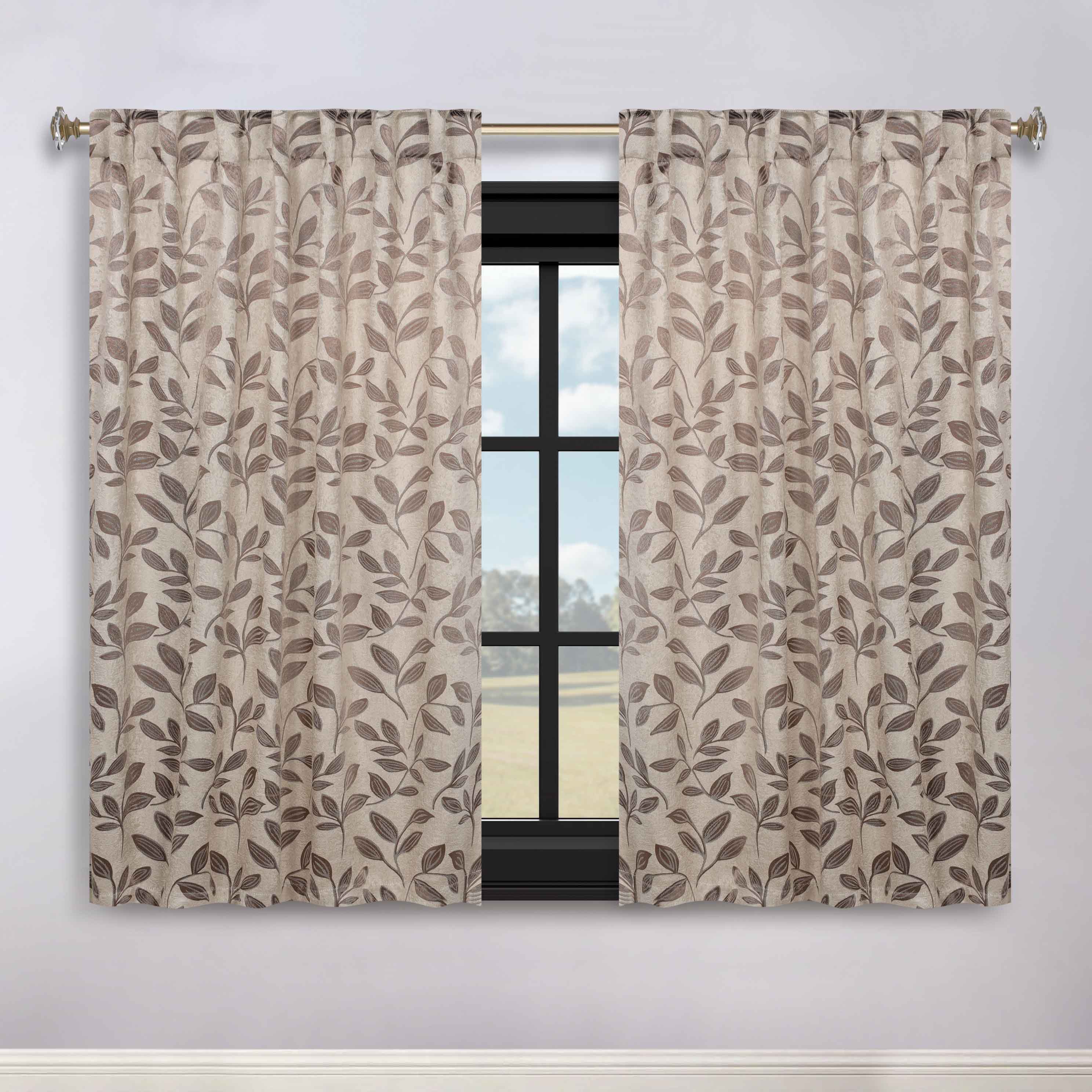 Superior Leaves Room Darkening Back Tab Blackout Curtains Panel Set - Omnigoodsstore