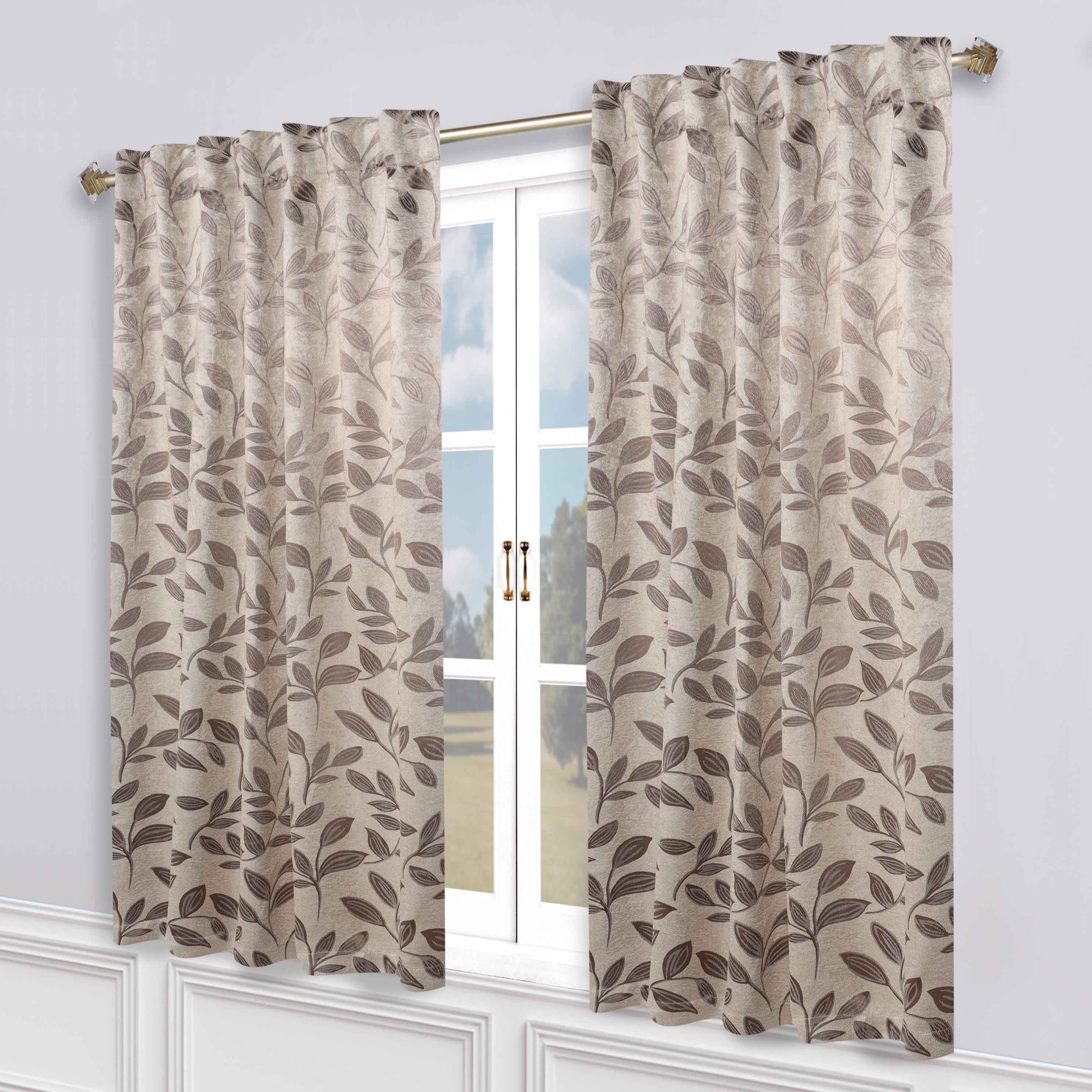 Superior Leaves Room Darkening Back Tab Blackout Curtains Panel Set - Omnigoodsstore