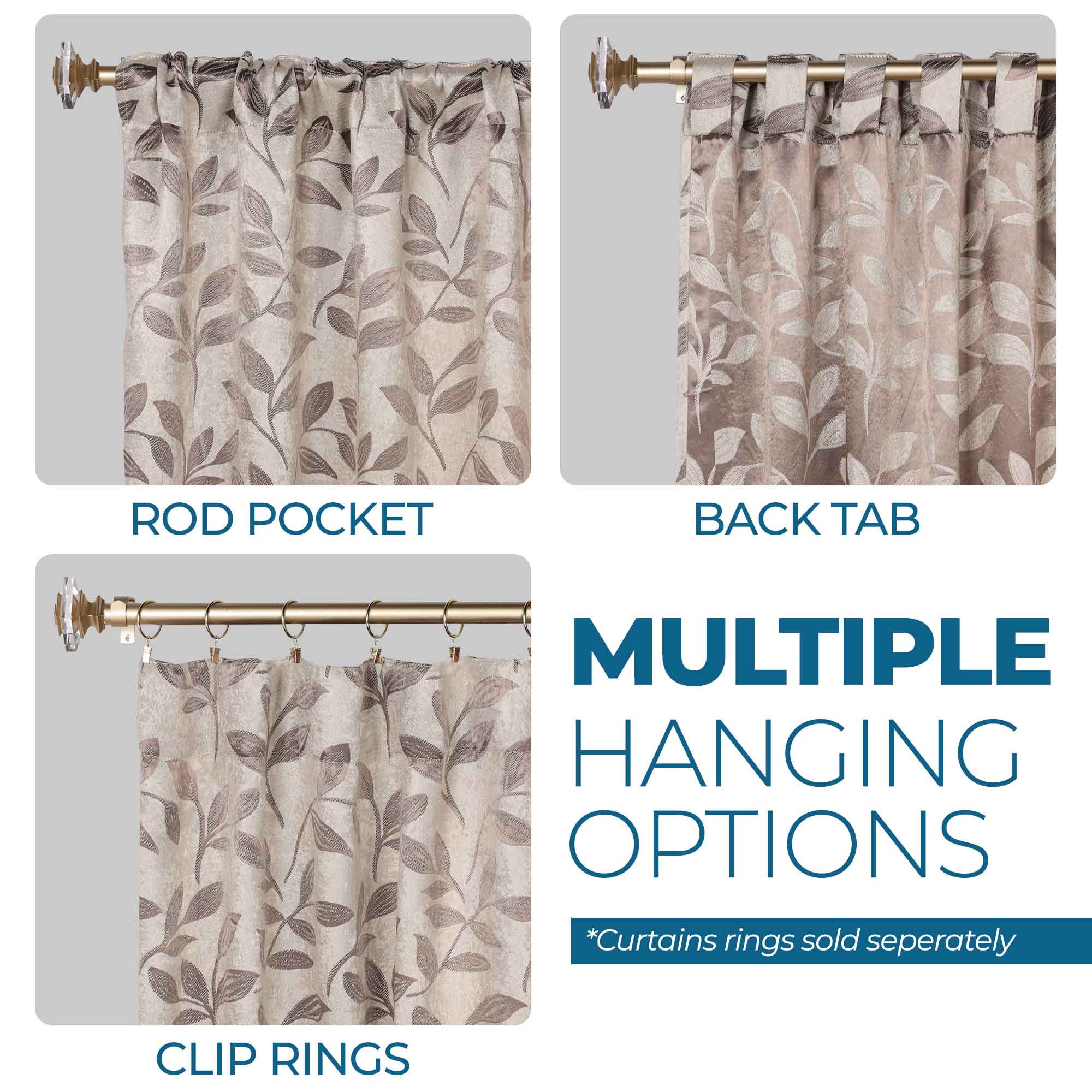 Superior Leaves Room Darkening Back Tab Blackout Curtains Panel Set - Omnigoodsstore