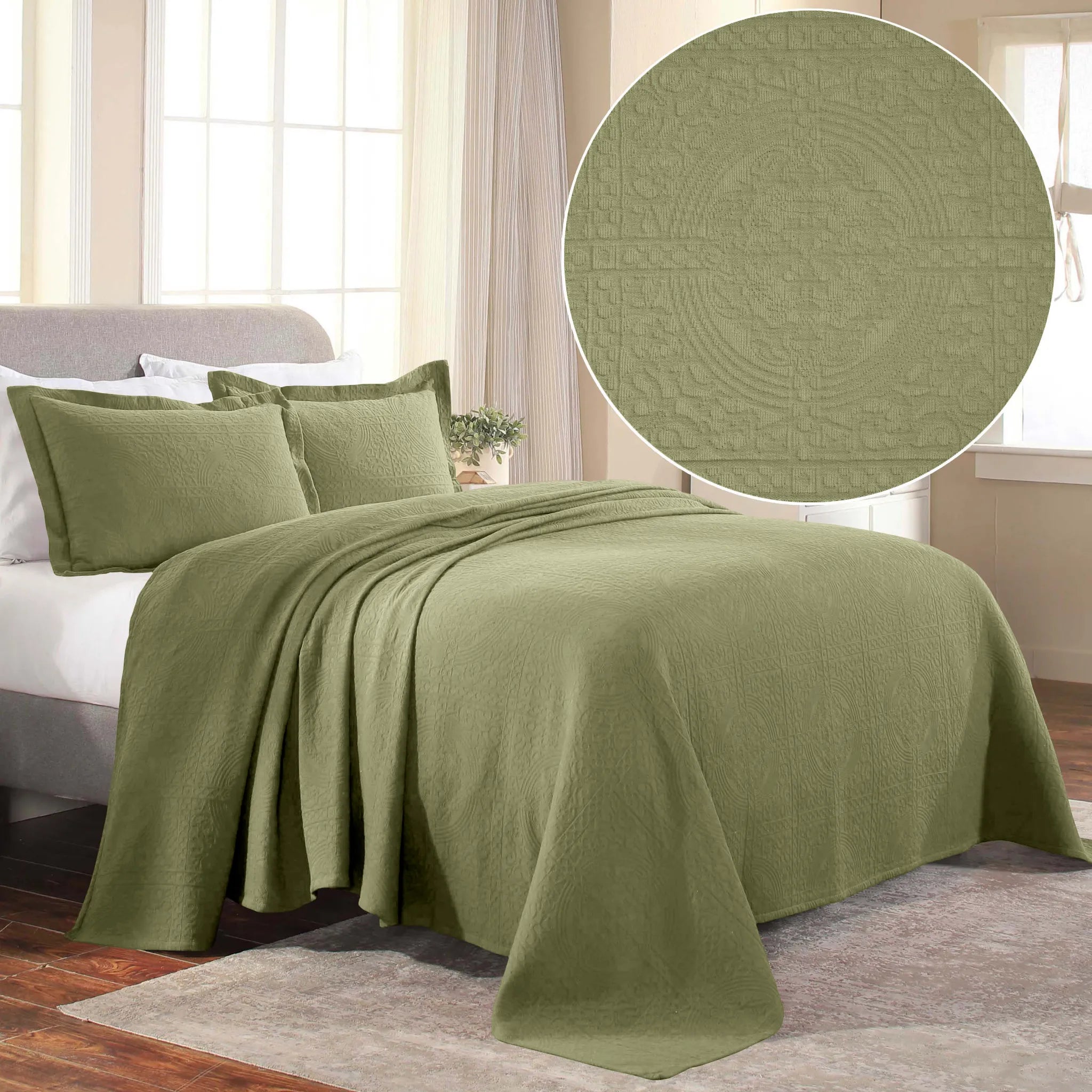 100% Cotton Jacquard Matelassé Fleur De Lis Bedspread Set