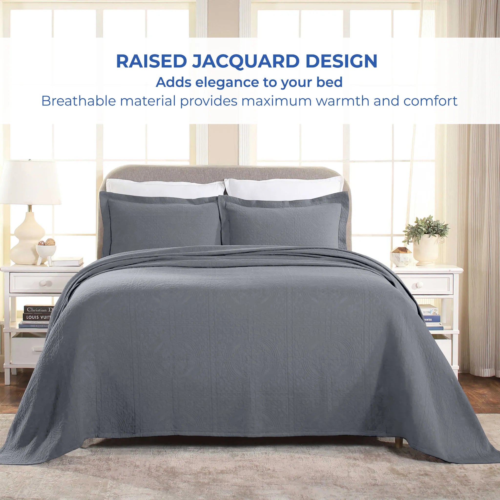 100% Cotton Jacquard Matelassé Fleur De Lis Bedspread Set