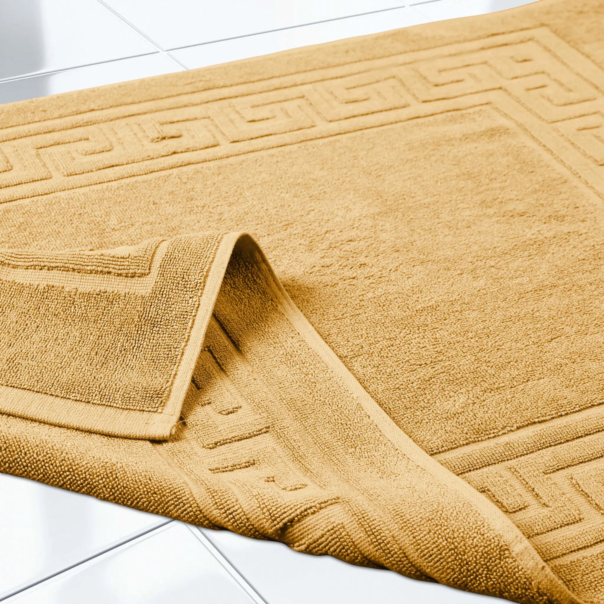 Cotton 2 Piece Greek Key Border Super Absorbent Bath Mat Set