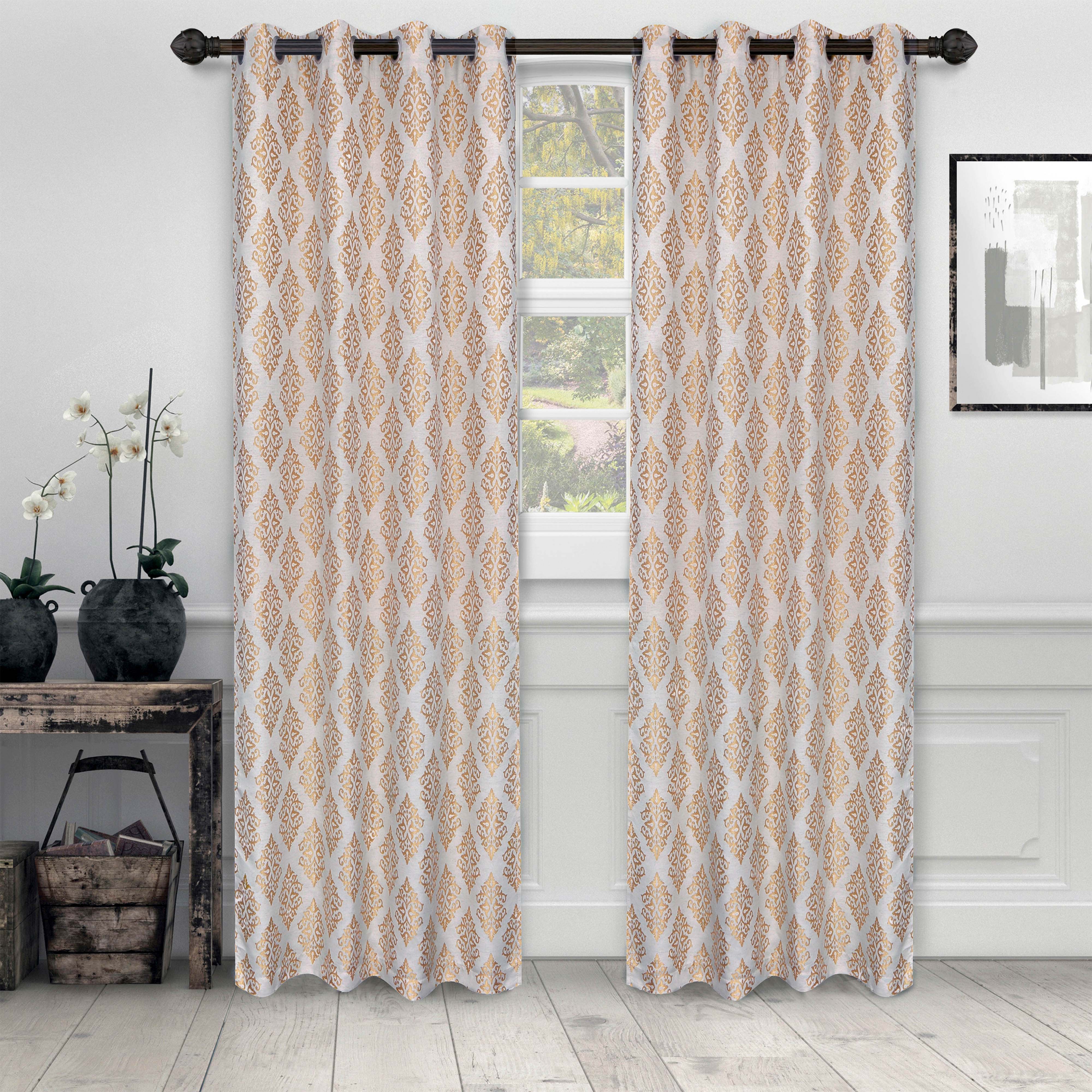 Venetian Damask Jacquard Curtain Panels, Set of 2 - Omnigoodsstore