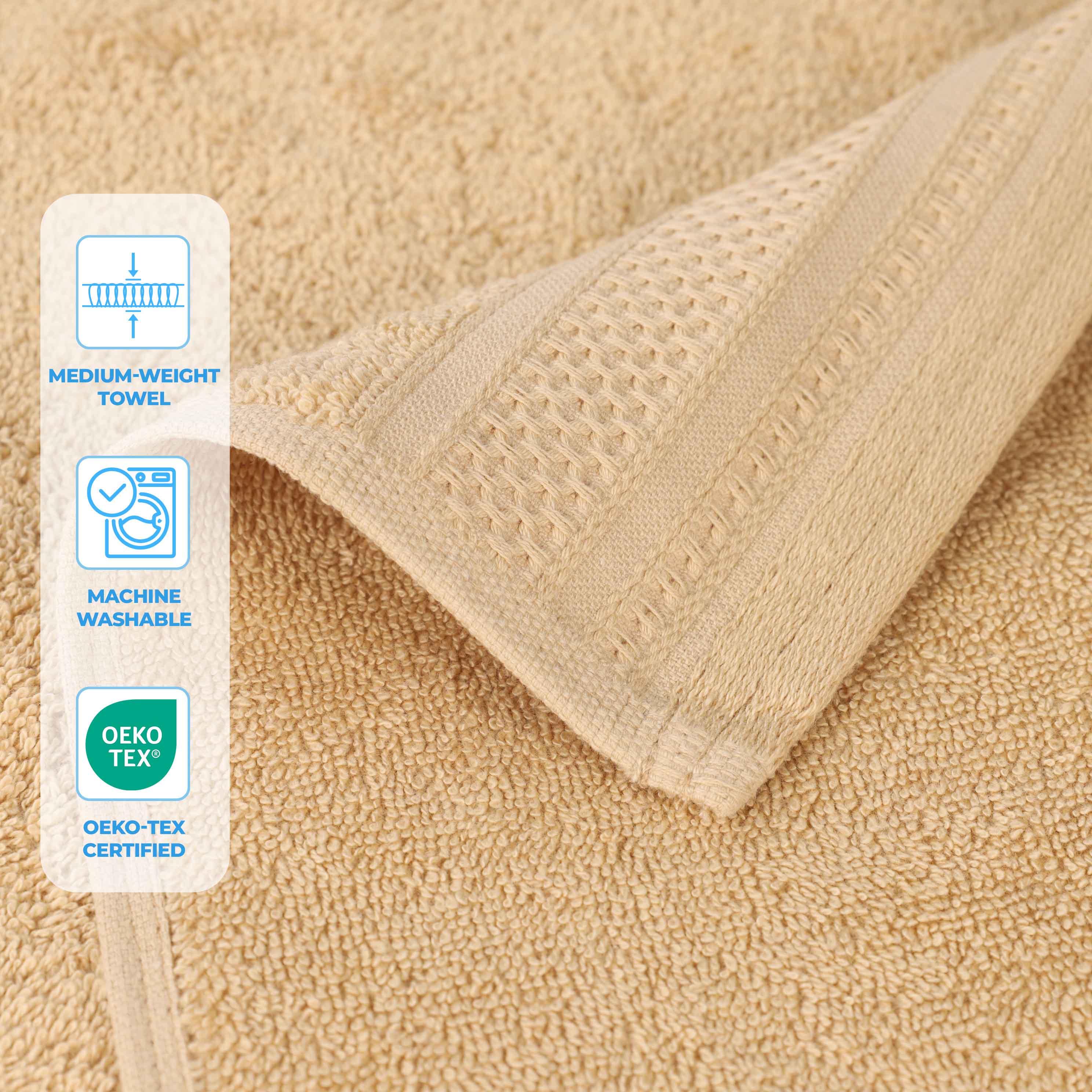 Honeycomb Textured Waffle Border Luxury Cotton Hand Towels, Set of 6 - Omnigoodsstore