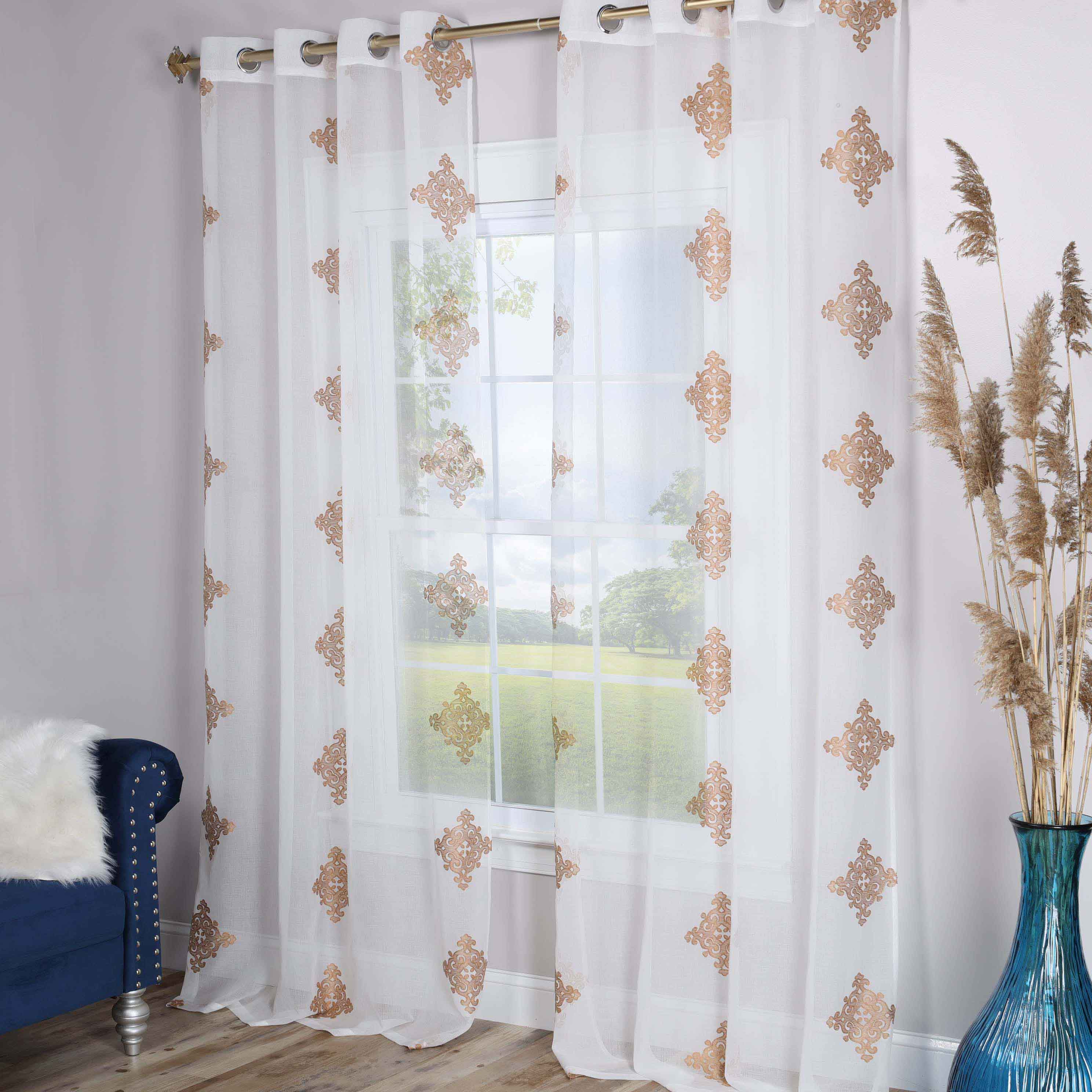 Embroidered Damask Sheer Grommet Curtain Panel Set - Omnigoodsstore