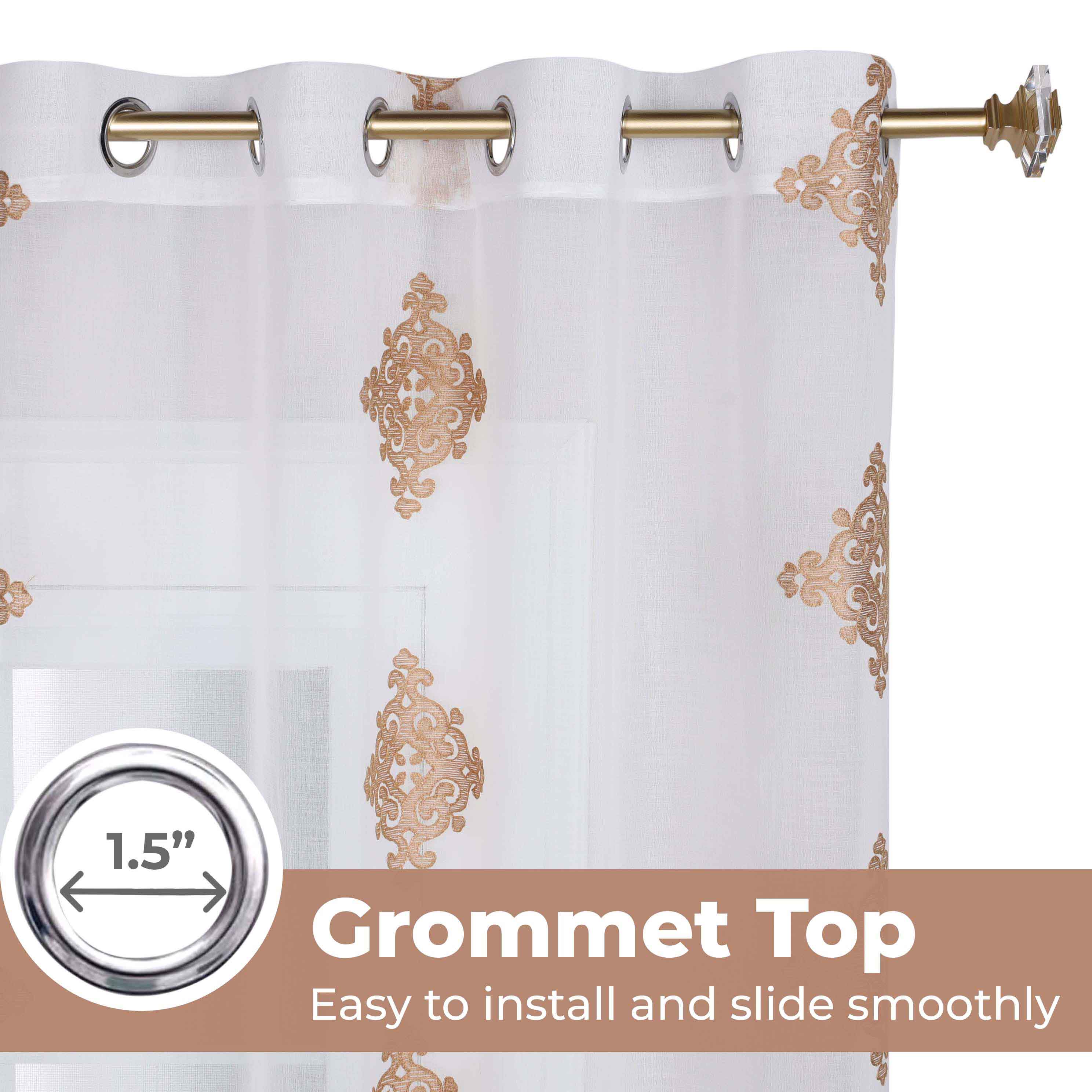 Embroidered Damask Sheer Grommet Curtain Panel Set - Omnigoodsstore