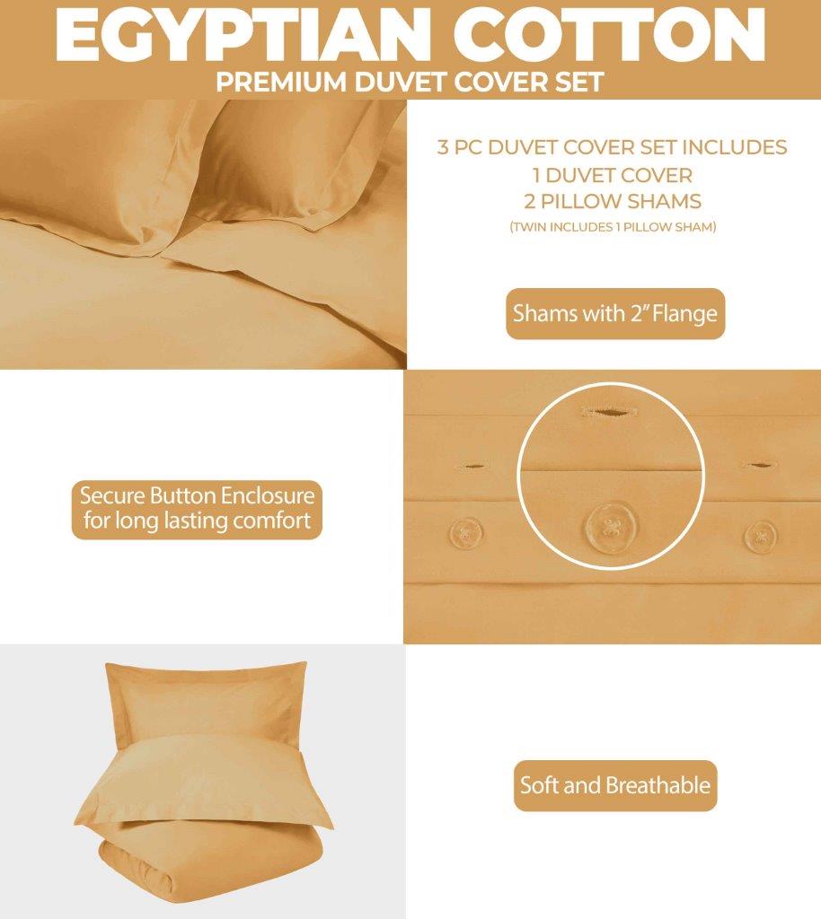 Egyptian Cotton 300 Thread Count Solid Duvet Cover Set - Omnigoodsstore