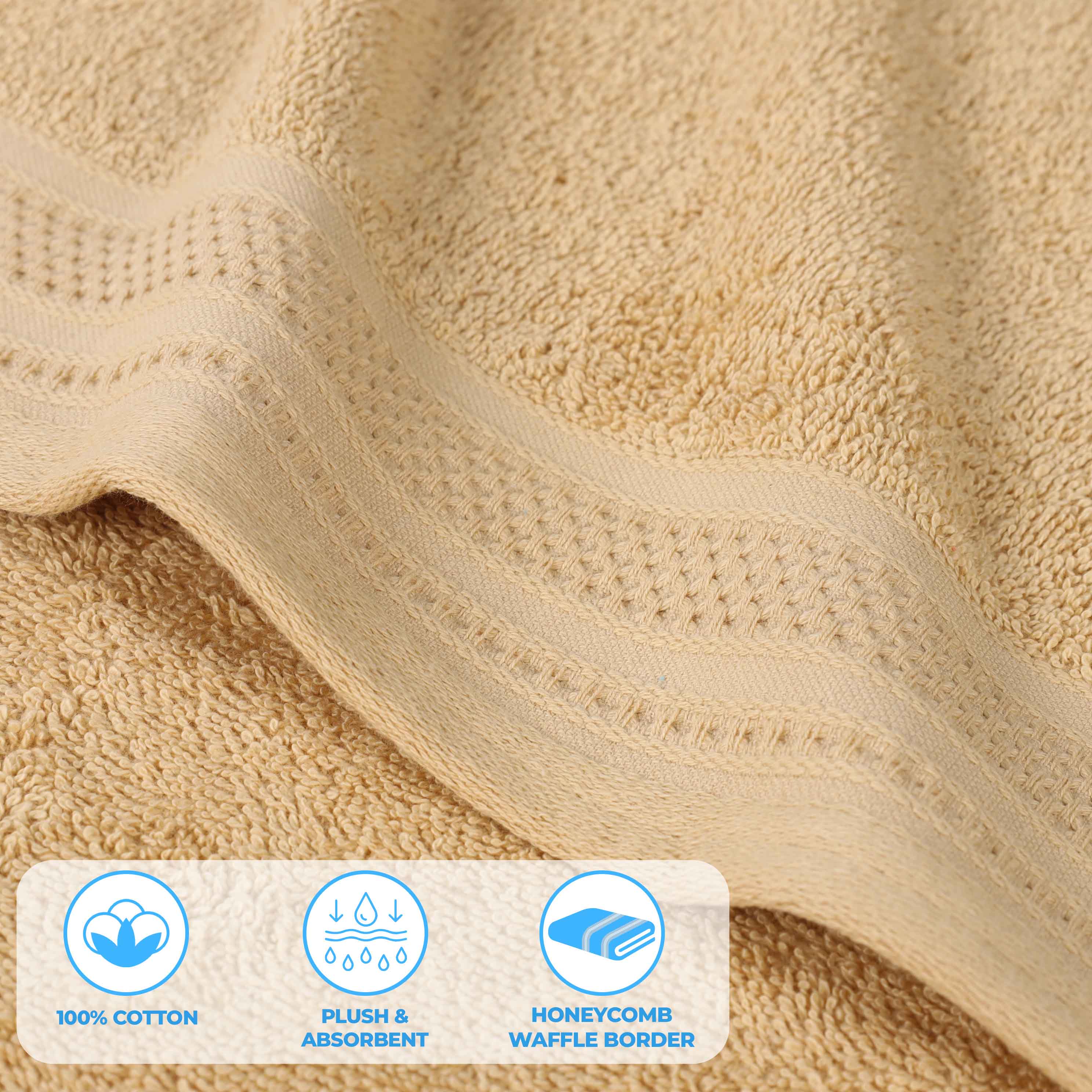 Honeycomb Textured Waffle Border Luxury Cotton Face Towels, Set of 12 - Omnigoodsstore
