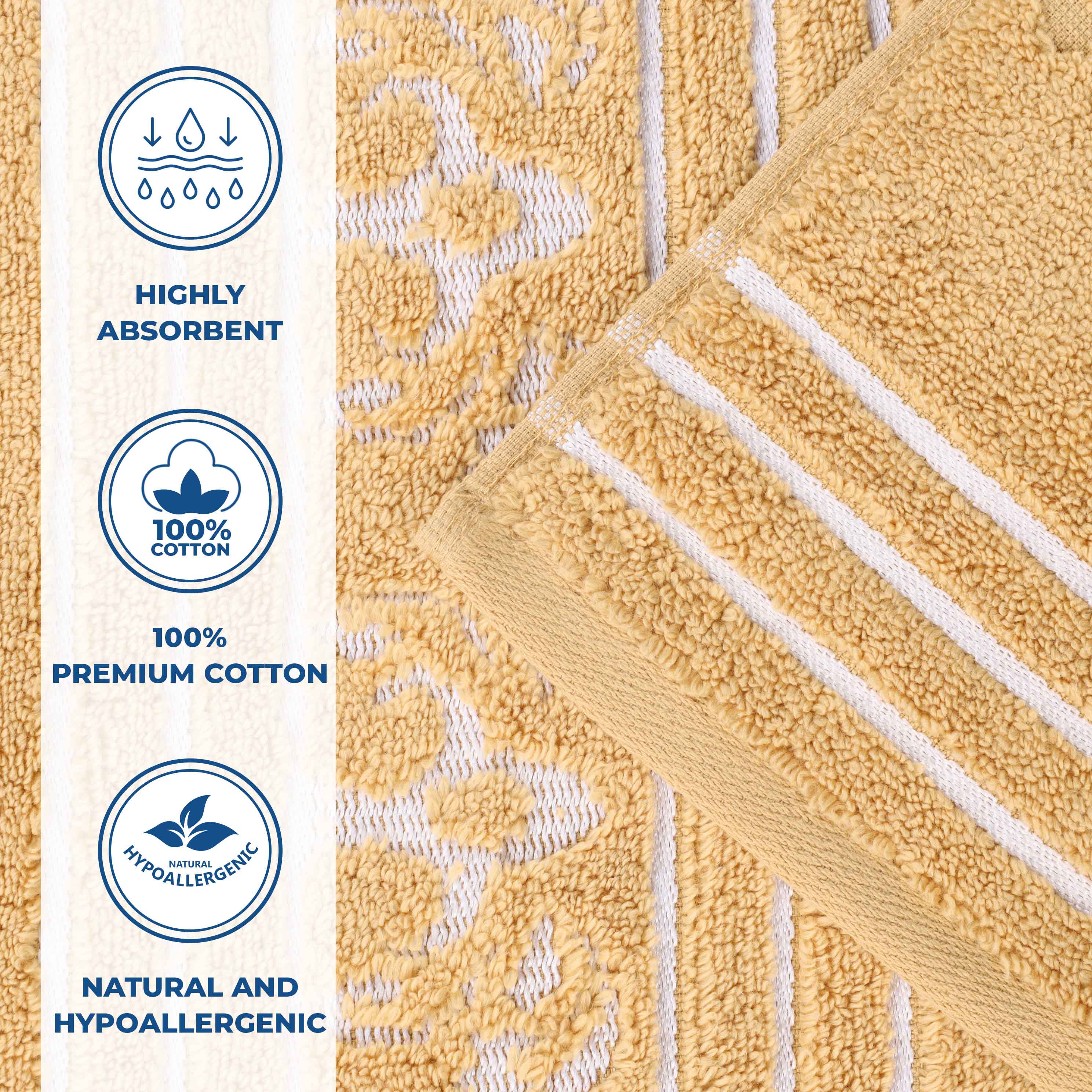 Sadie Zero Twist Cotton Solid and Jacquard Floral Face Towel Set of 12 - Omnigoodsstore