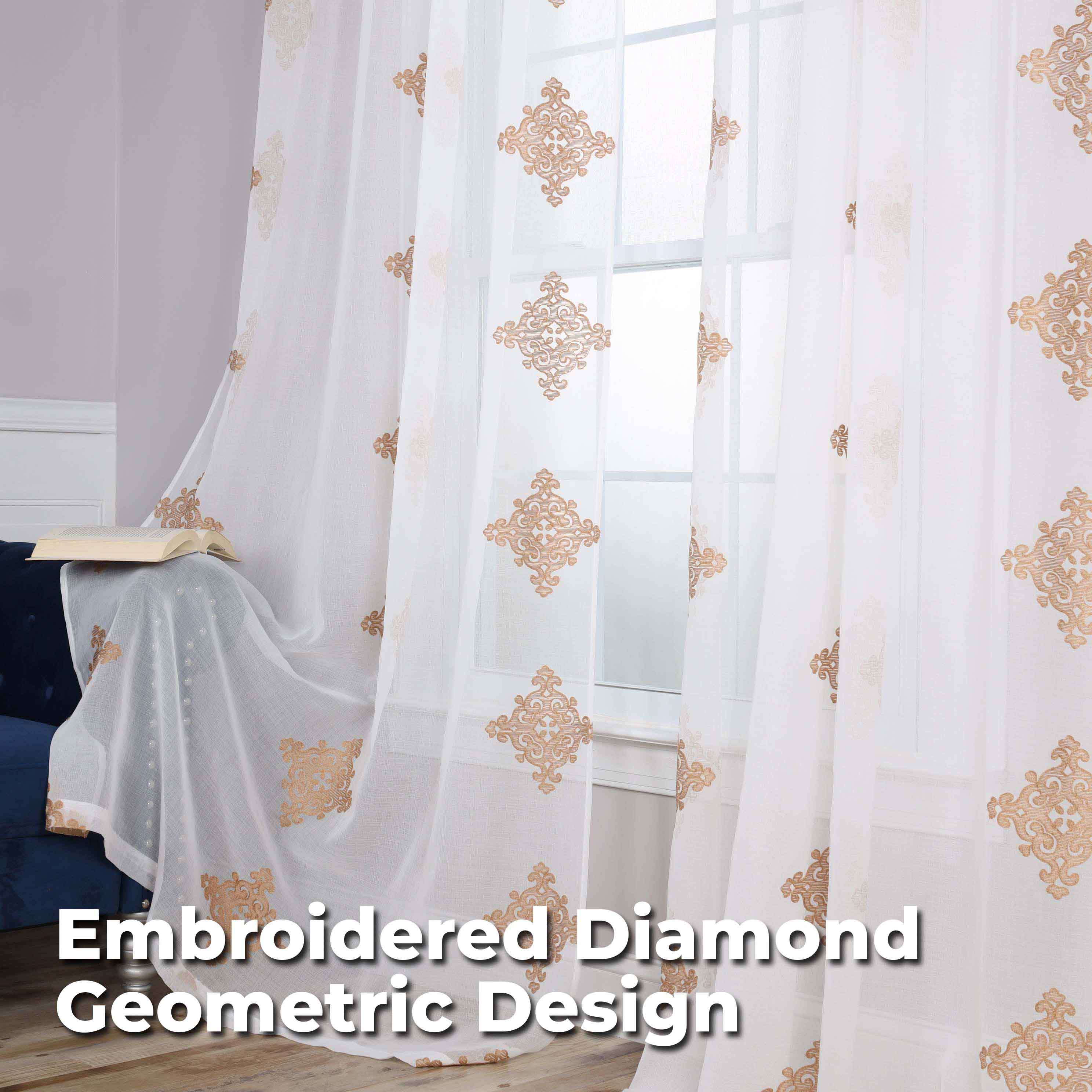 Embroidered Damask Sheer Grommet Curtain Panel Set - Omnigoodsstore