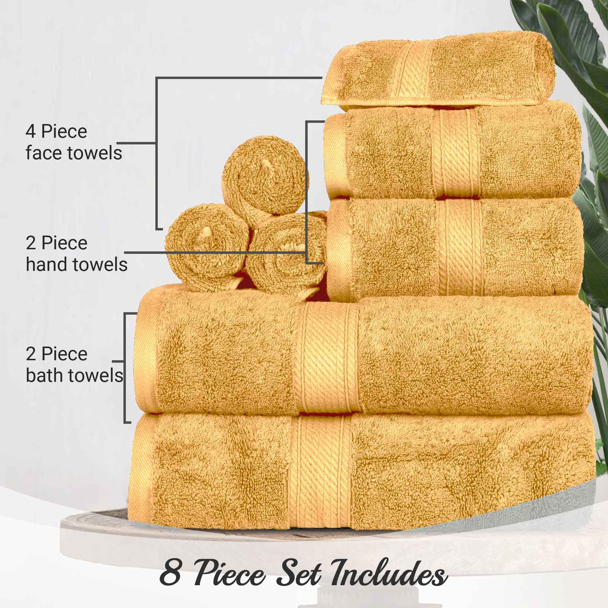 Egyptian Cotton Pile Plush Heavyweight Luxury Soft 8-Piece Towel Set - Omnigoodsstore